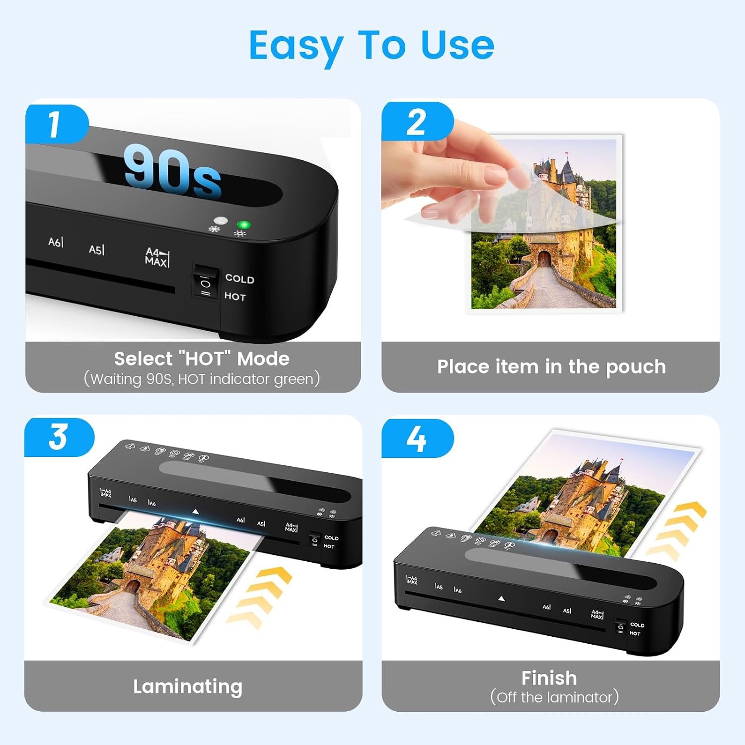 Thumbnail 4 de Laminator Machine: 4-in-1 A4 Hot & Cold Laminator with 20 Sheets, 9-Inch, Plus Cutter