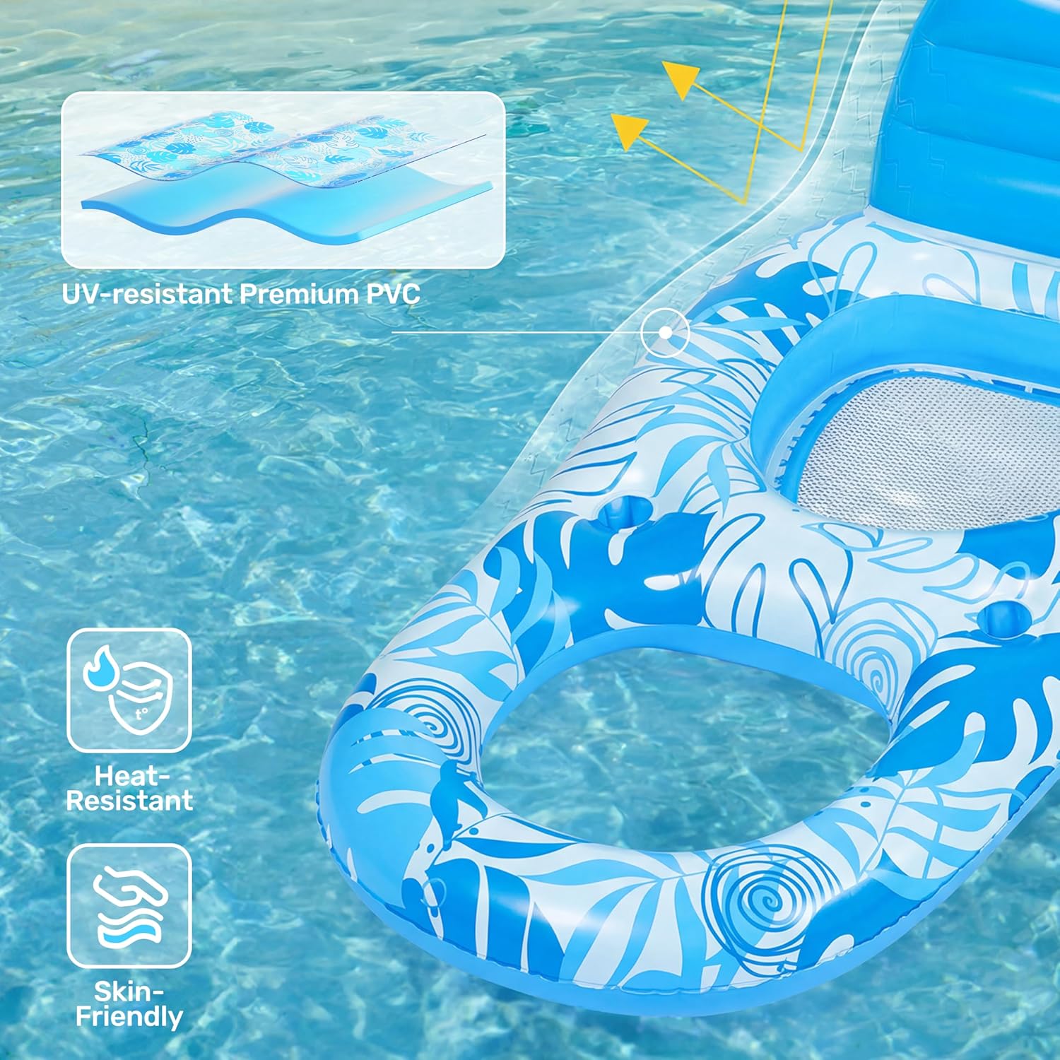 Detalle de SLOOSH Inflatable Pool Floats Lounger Recliner with Cup Holders and Foot Rest