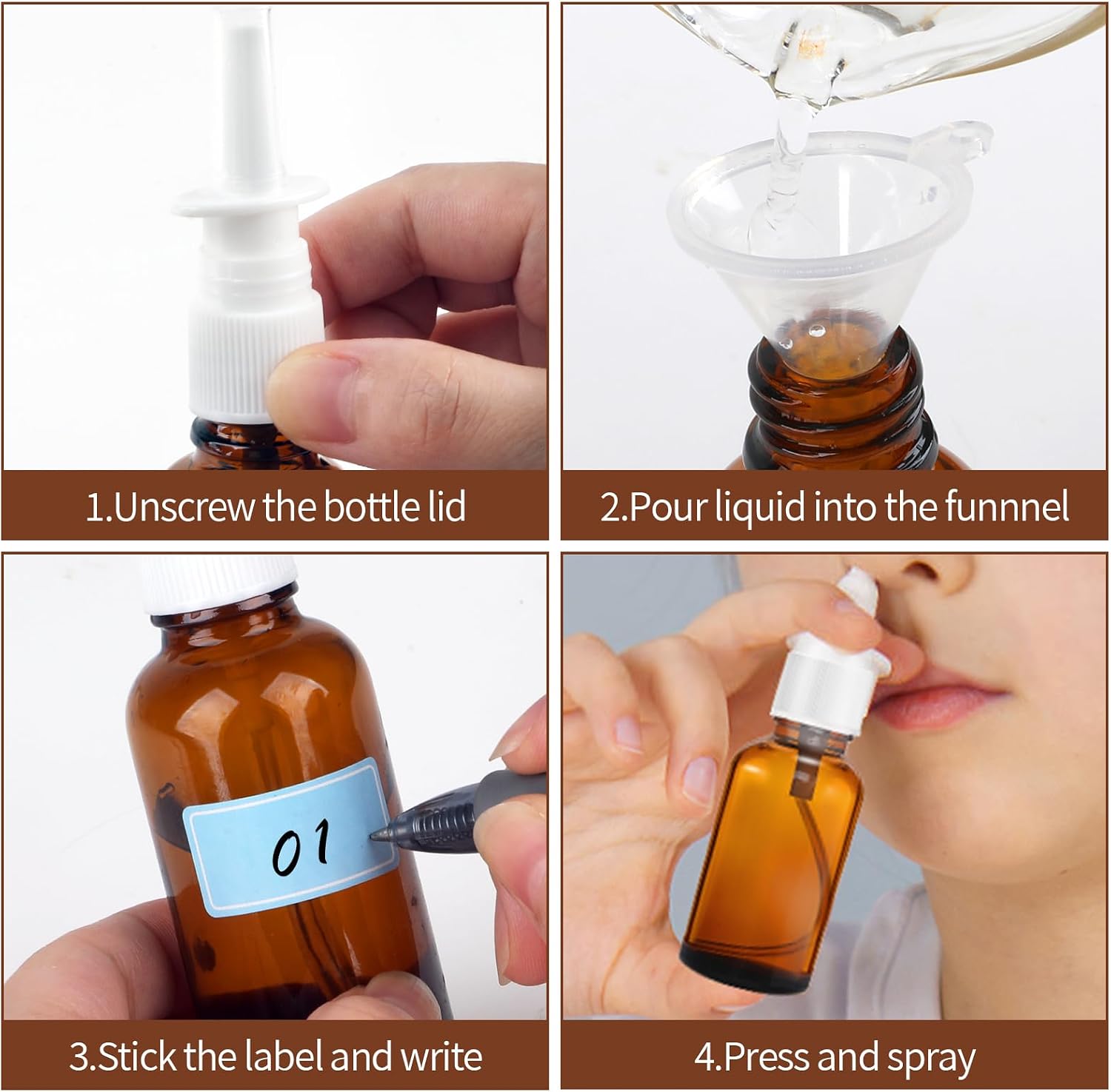 Thumbnail 5 de Nasenspray Flasche Leer – 4er Set 30 ml Glasnasensprayflaschen mit Düsen, Tropfer und Etiketten