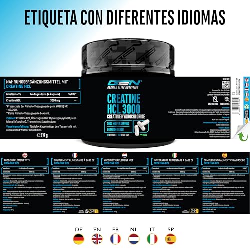 Thumbnail 5 de Creatine HCL – 365 cápsulas de alta dosis (3000 mg por dosis diaria) de GEN GERMAN ELITE NUTRITION