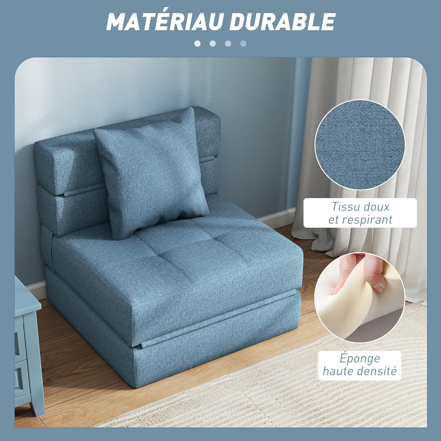 Detalle 1 de HOMCOM fauteuil lit 1 place 120 kg