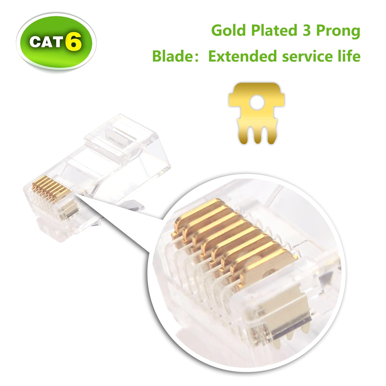 Detalle de VCE RJ45 Connector Pass Through Cat6 (100 Pack) – Easy Wiring for Cat6/Cat5e Networks
