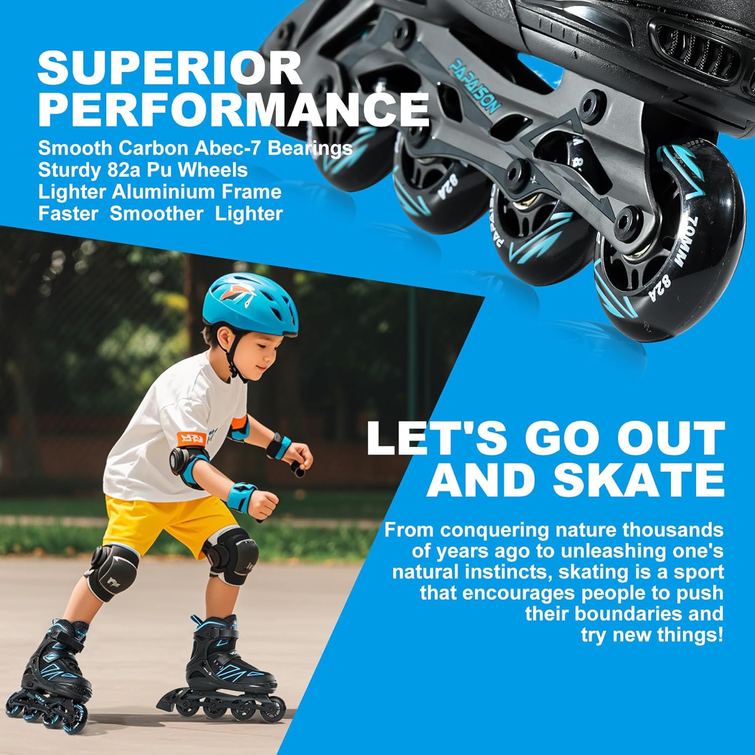 Thumbnail 3 de PAPAISON Boys Adjustable Inline Skates (Ages 5–8 / 8–12) for Beginner Riders