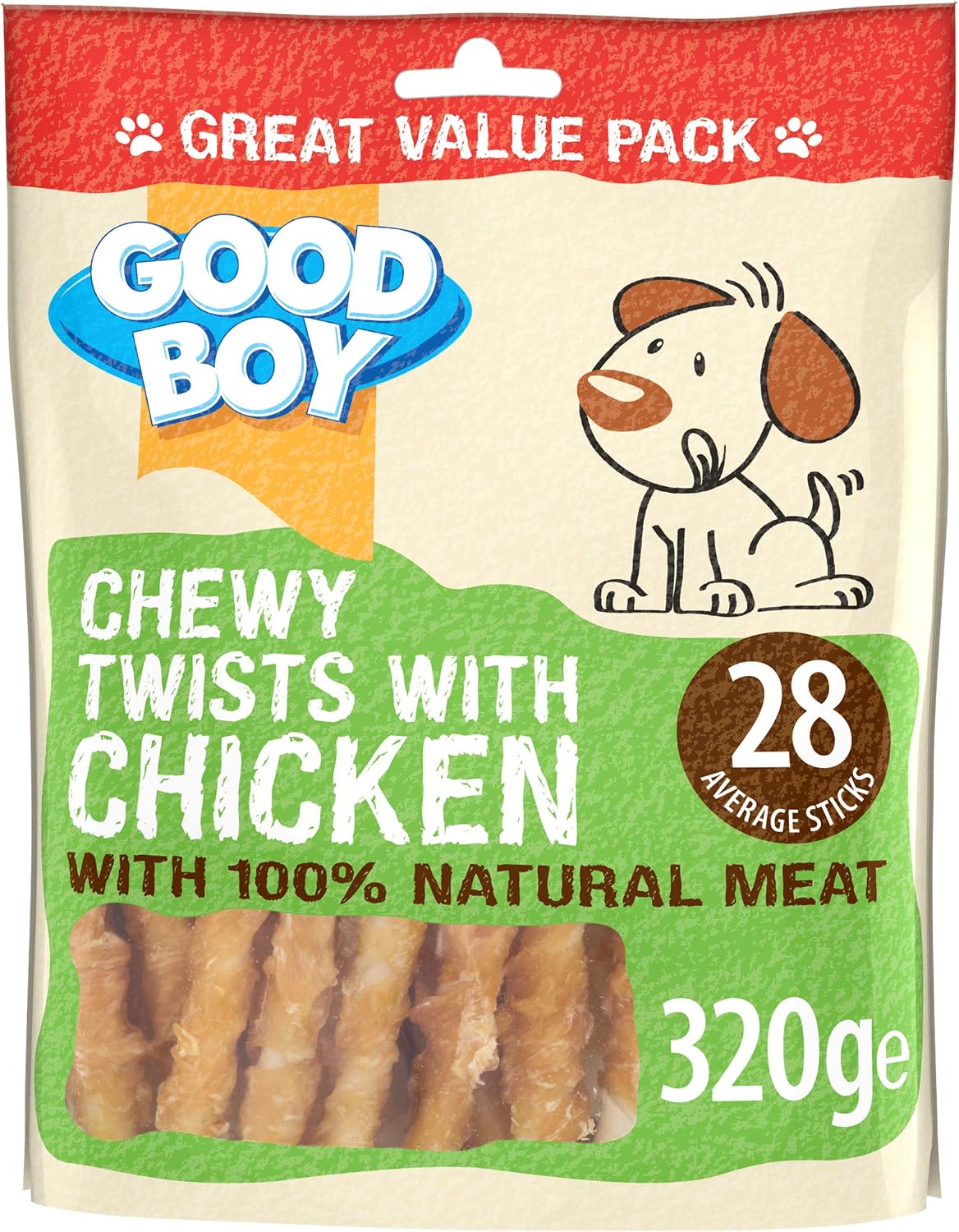 Detalle de Good Boy Chewy Twists With Chicken – Gluten Free Dog Treats (Case of 3 x 320g) made with 100% natural chicken breast