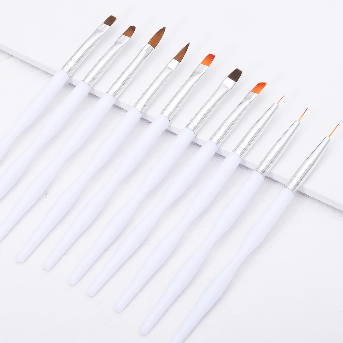 Detalle 2 de ZEOHBETY Nagelkunstpinsel-Set (10-teilig) – Fine-Liner & Nageldesign-Malpinsel, weiß