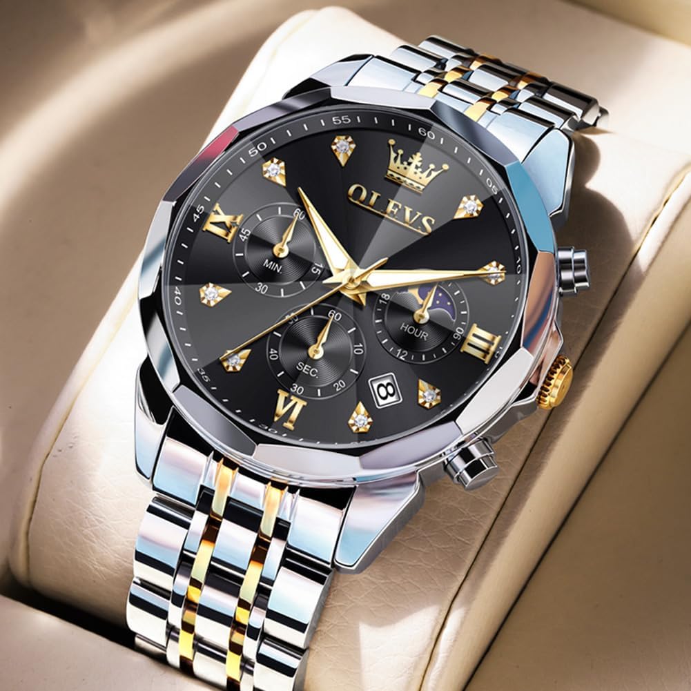 Detalle 2 de OLEVS Herren Quarz Uhr „Luxus Business“ mit Chronograph, Mondphase, Datum und 3 ATM Wasserdicht