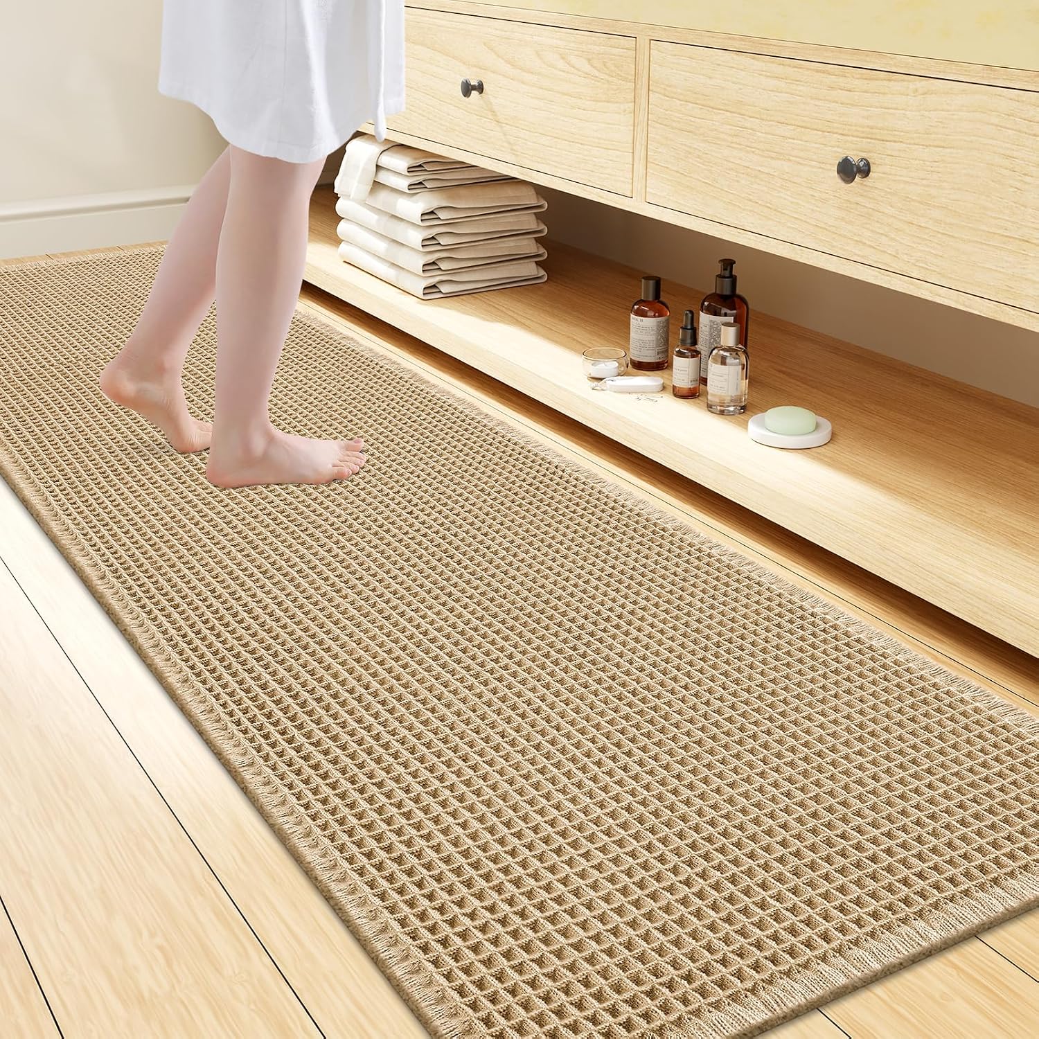 Detalle de Smiry Waffle Bath Mat 72x24: Extra Soft, Absorbent & Non-Slip