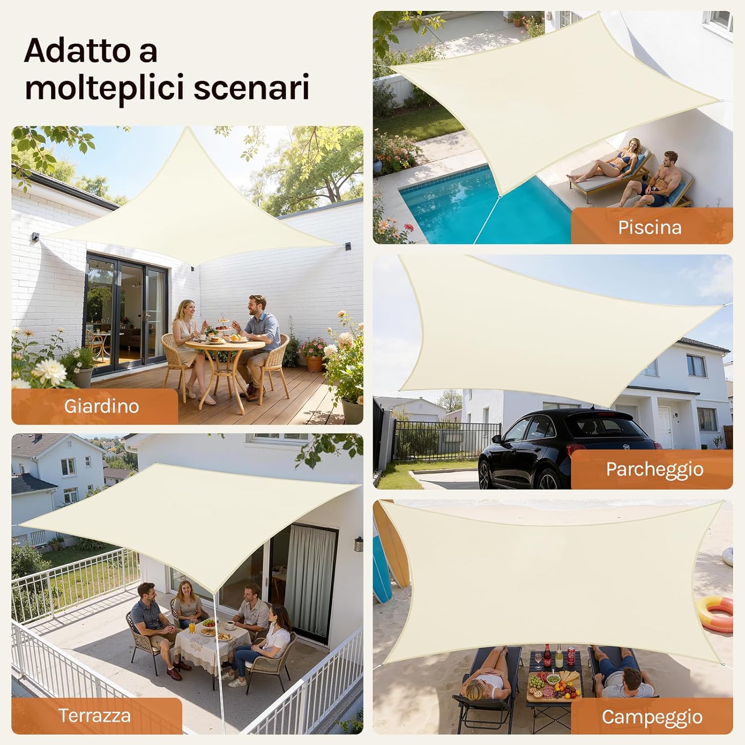 Thumbnail 3 de WOLTU Vela ombreggiante 3x3 m in HDPE 180 g/m² traspirante anti UV beige