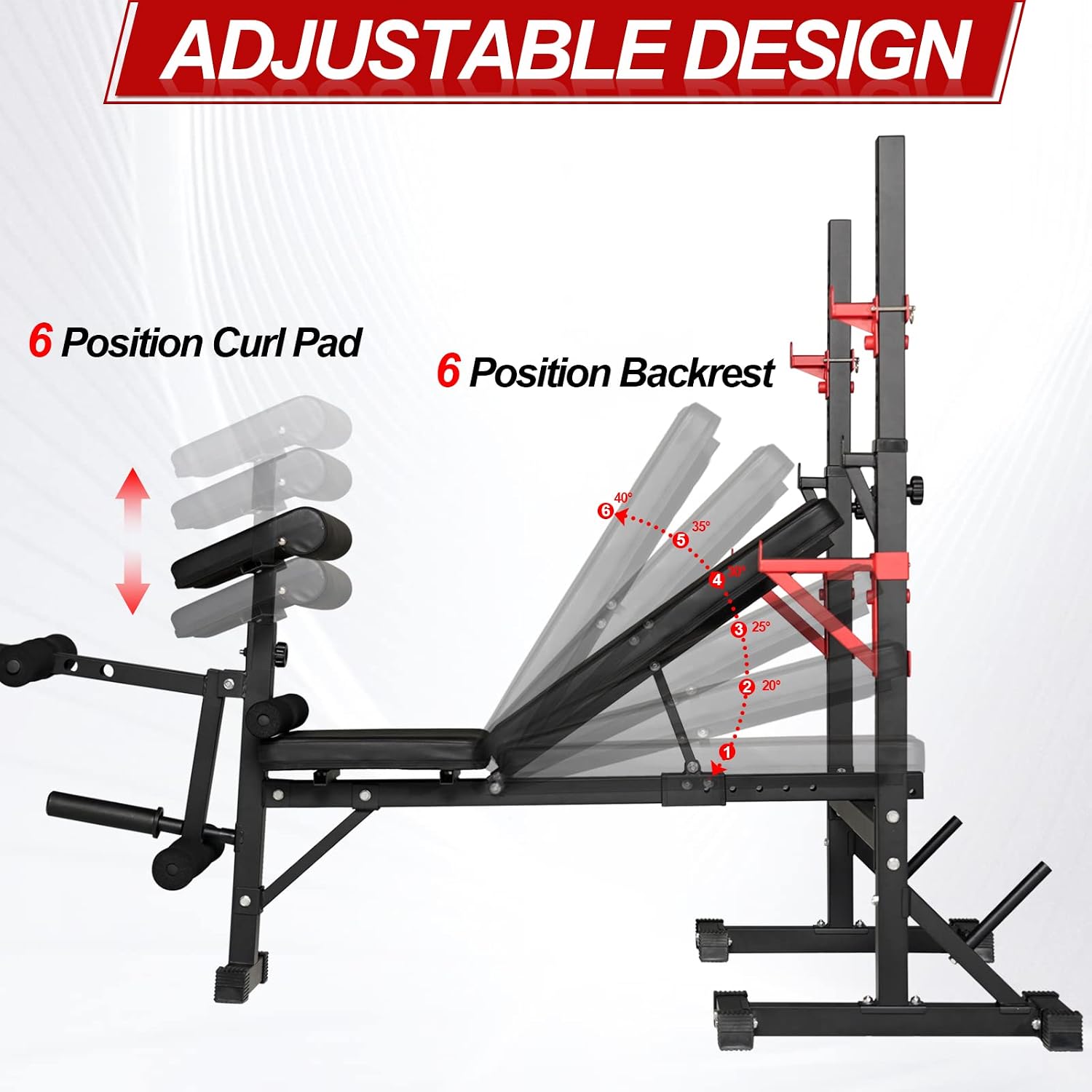 Detalle 2 de Bongkim Adjustable Weight Bench with Squat Rack, Foldable 12-Height Rack