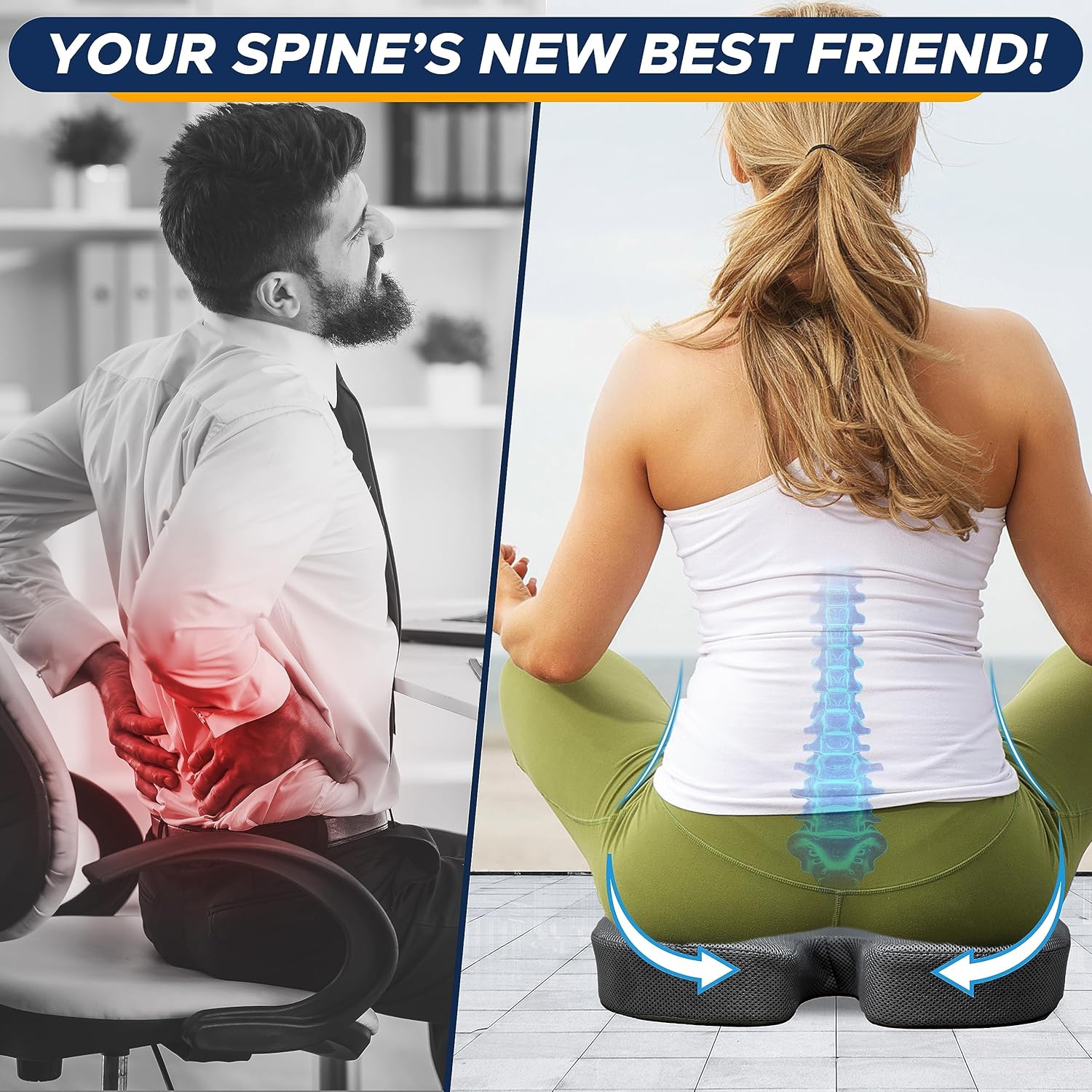 Detalle 2 de EcoNour Coccyx Cushion memory foam & gel seat cushion for sciatica, tailbone and lower back support