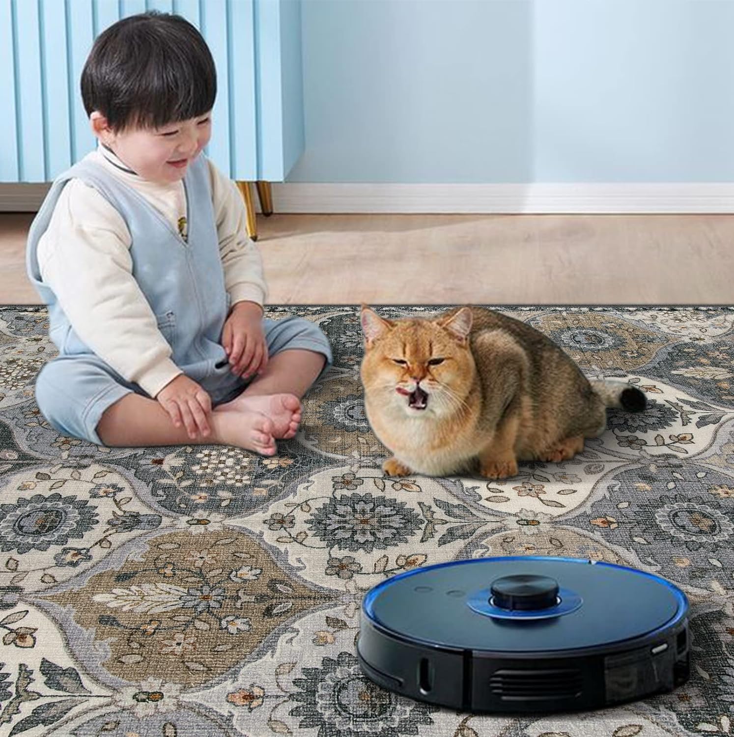 Thumbnail 2 de Lahome Moroccan Kitchen Runner Rug (Elise) — 2'5''x8' ultra-thin washable non-slip hallway carpet in grey