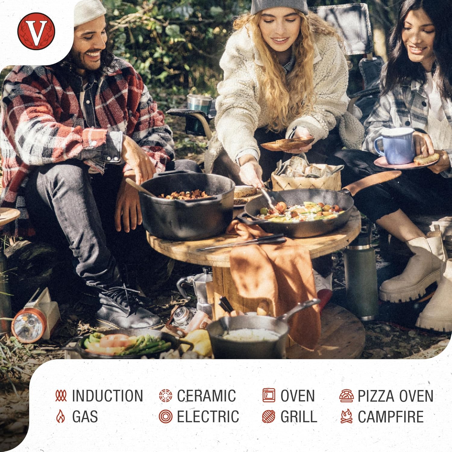 Detalle de Victoria Forno Olandese in Ghisa Stagionata 29 cm / 6,6 L – Adatta a forno, induzione, gas e barbecue