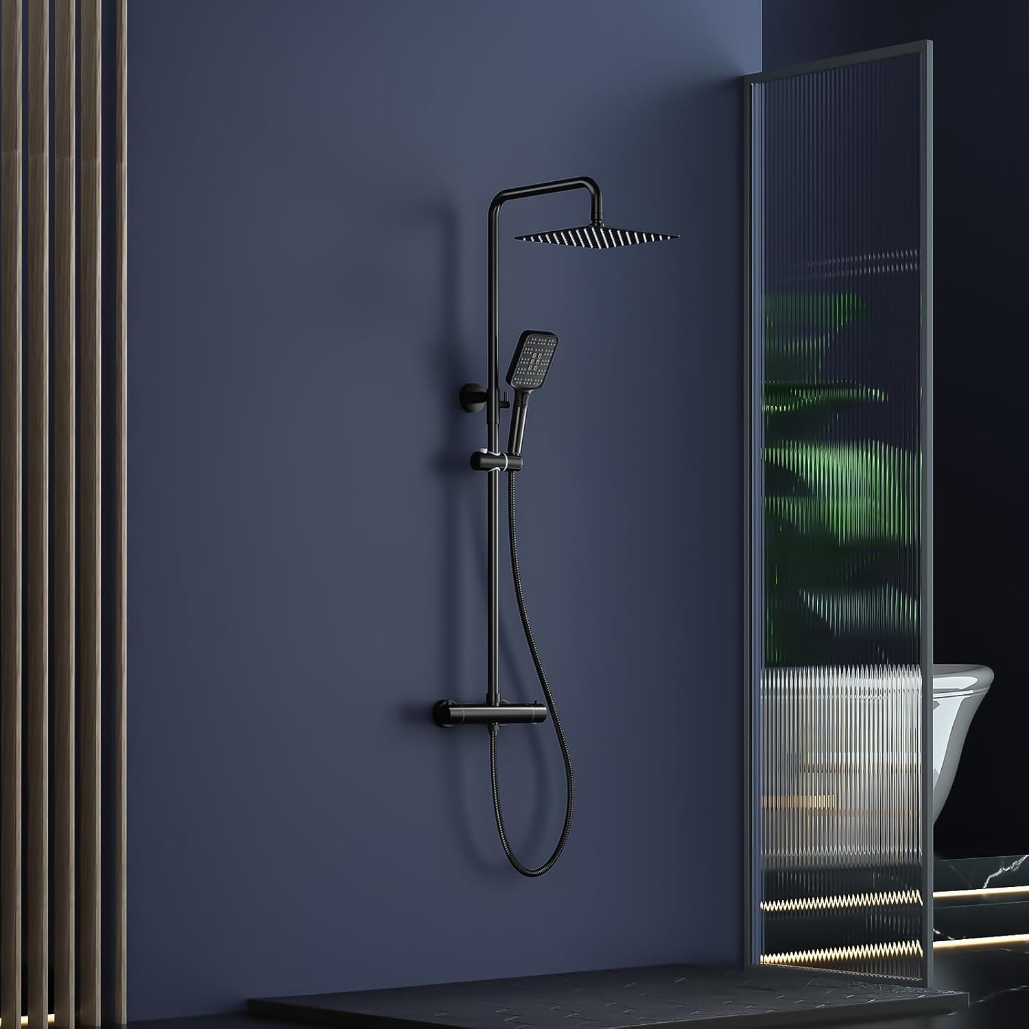Thumbnail 1 de Rainsworth Duschsystem mit Thermostat Schwarz – quadratische 25×25 cm Regendusche inkl. Duschstange
