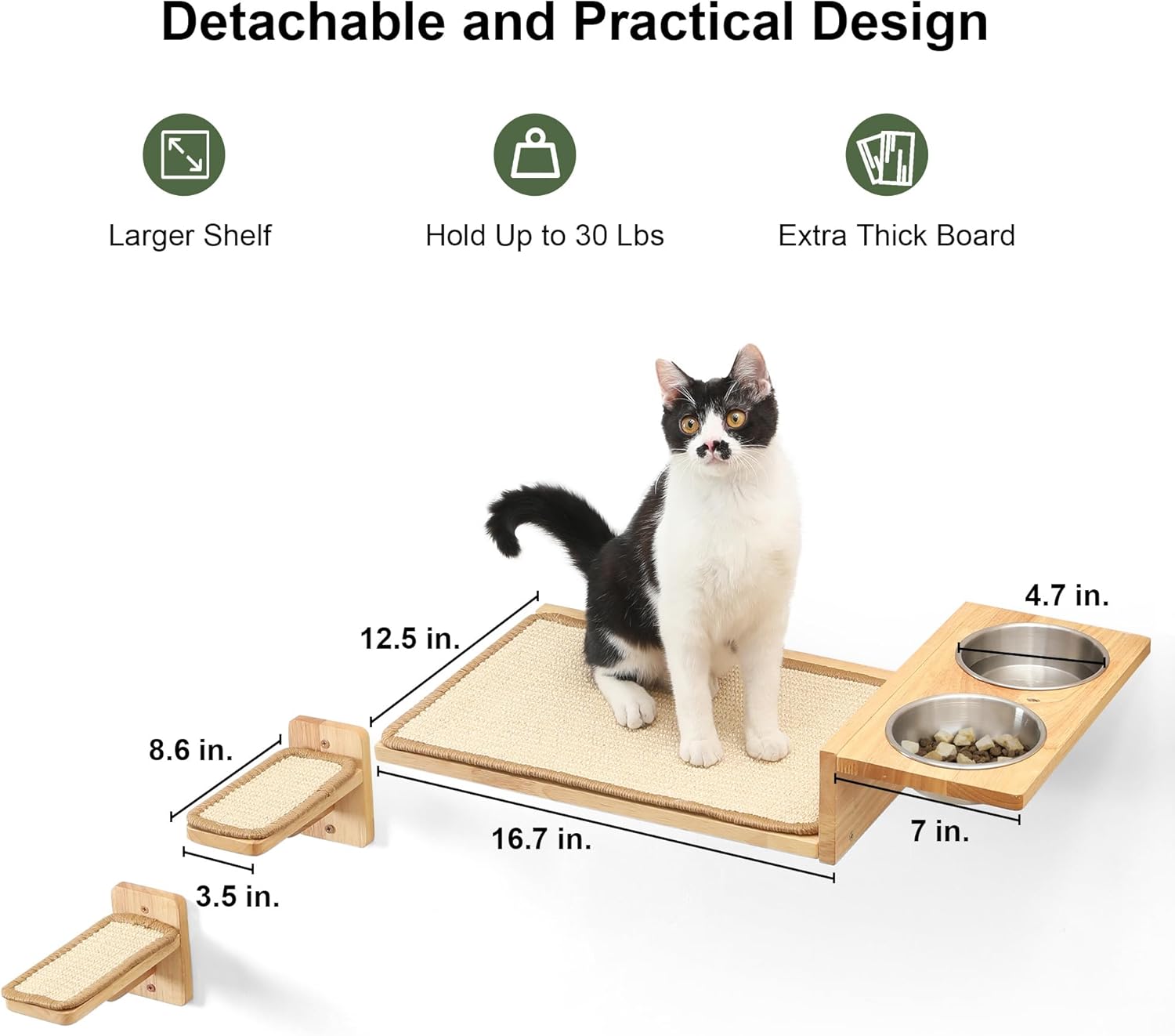 Detalle de Fukumaru 3-in-1 Cat Furniture Set with 2 Steps – Wall Perch, Steps & Wall-Mounted Bowl