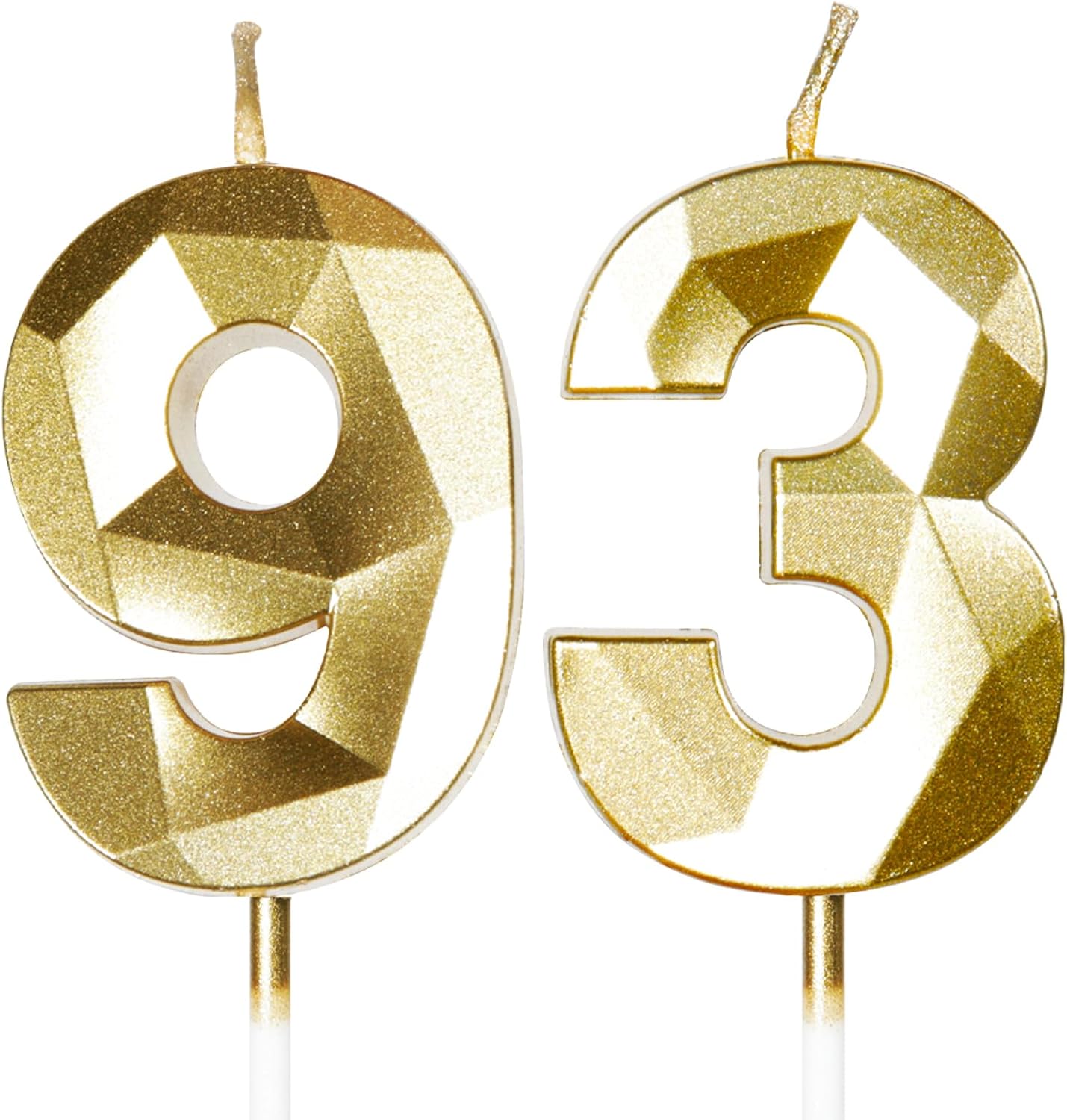 Gold 93. Geburtstagskerzen – 3D-Zahl 93 Gold, Kuchen-Deko für Geburtstage und Hochzeiten
