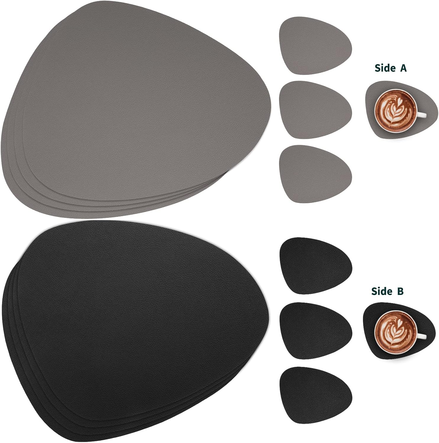 Thumbnail 1 de Myir JUN Tischsets aus Kunstleder im Doppel-Design (Grau/Schwarz) & passende Untersetzer – Set mit 6