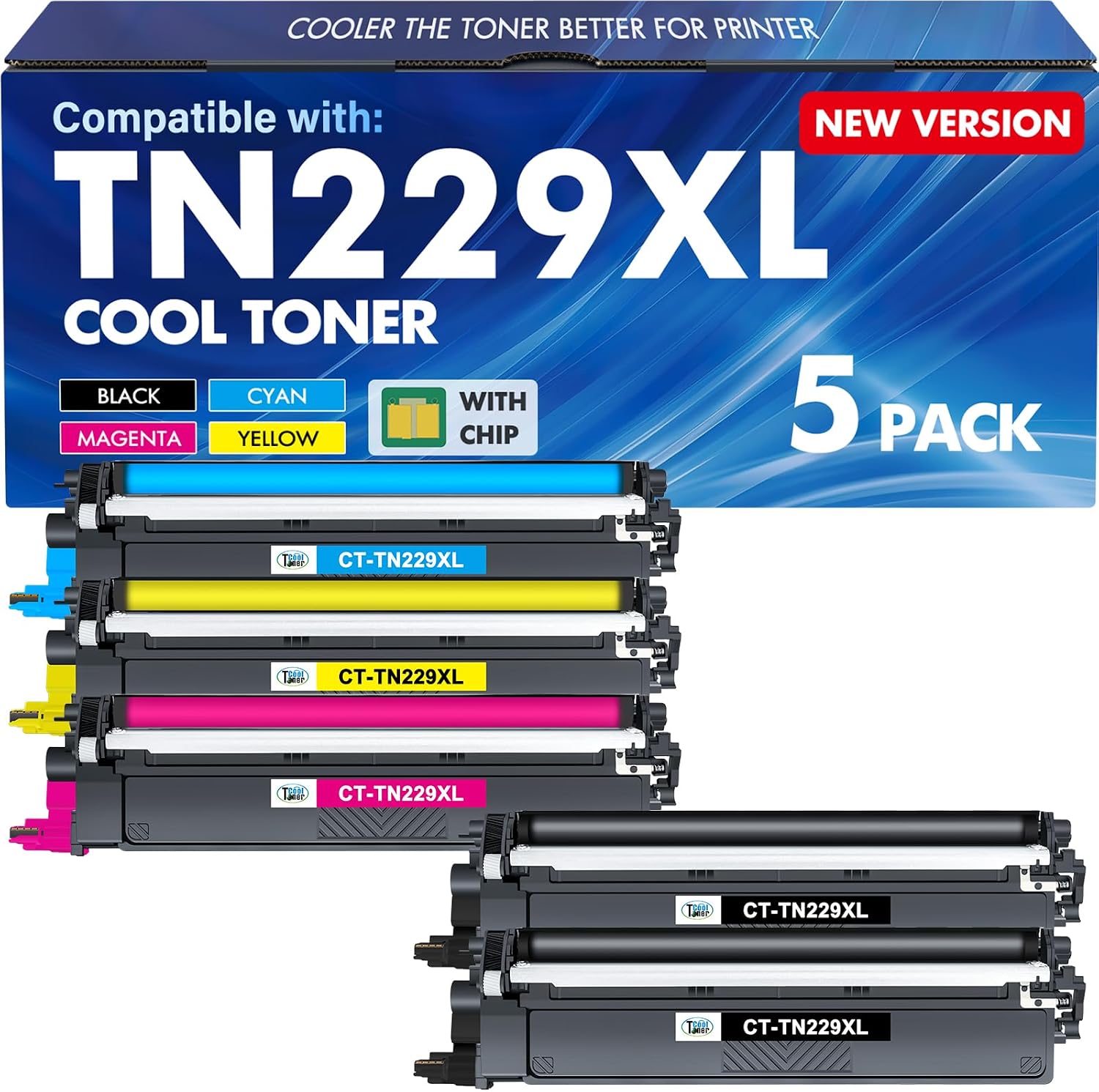 Detalle de Cool Toner TN229 TN229XL Compatible Toner Cartridges, 5-Pack with Chips