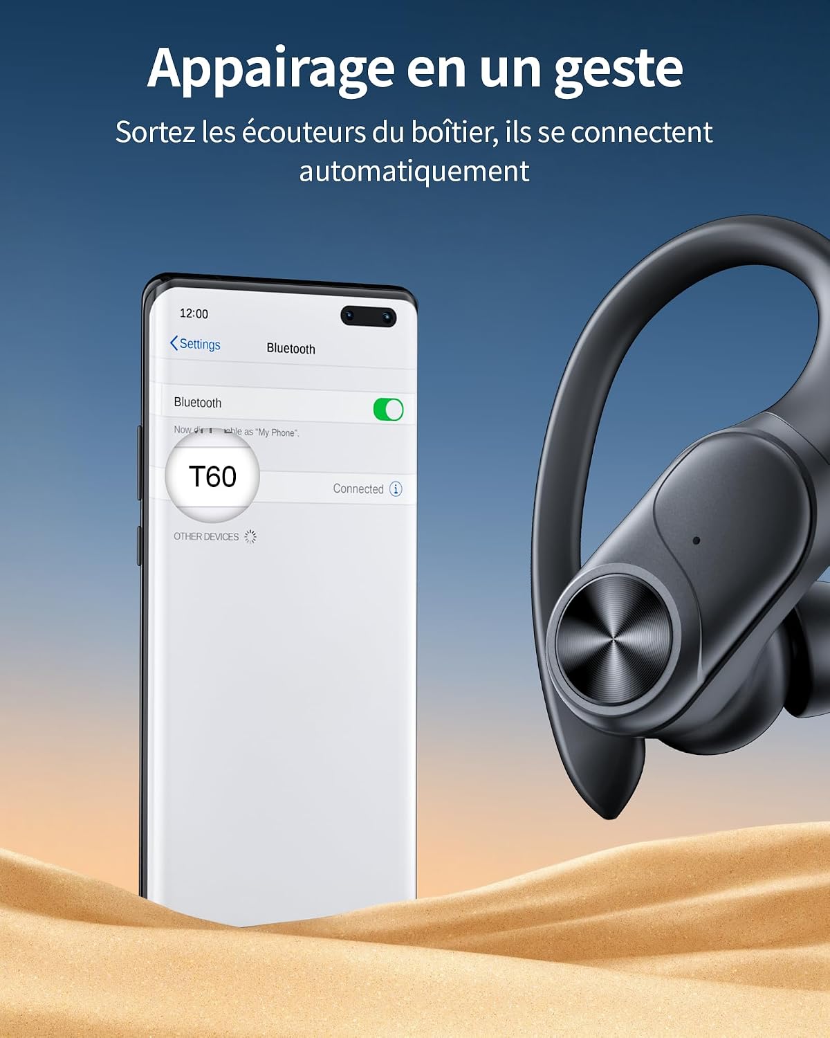 Thumbnail 4 de ECLVOX Écouteurs Bluetooth sans fil Sport 5.3 avec écran LED double, 80 h et IPX7