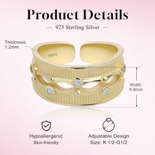 Thumbnail 1 de Meissa Gold Thumb Rings for Women: Non Tarnish, Adjustable Stackable Ring with Cubic Zirconia