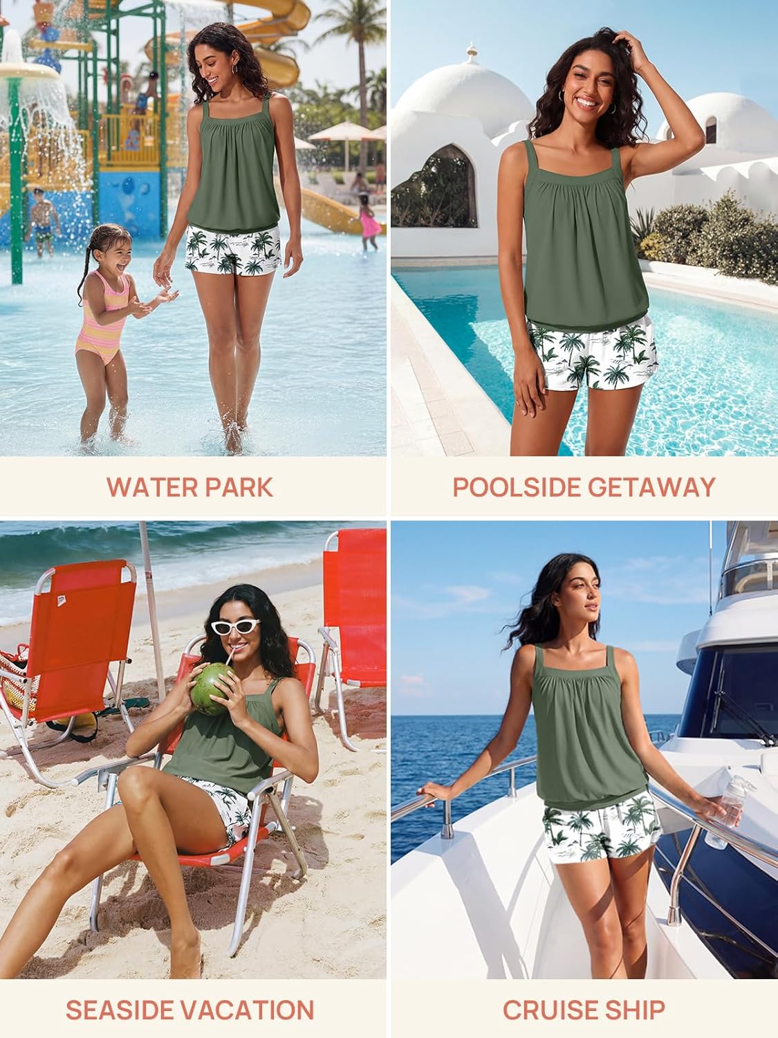 Detalle de Summer Mae Blouson Tankini Swimsuit for Women with Tummy Control Swim Shorts & Pockets