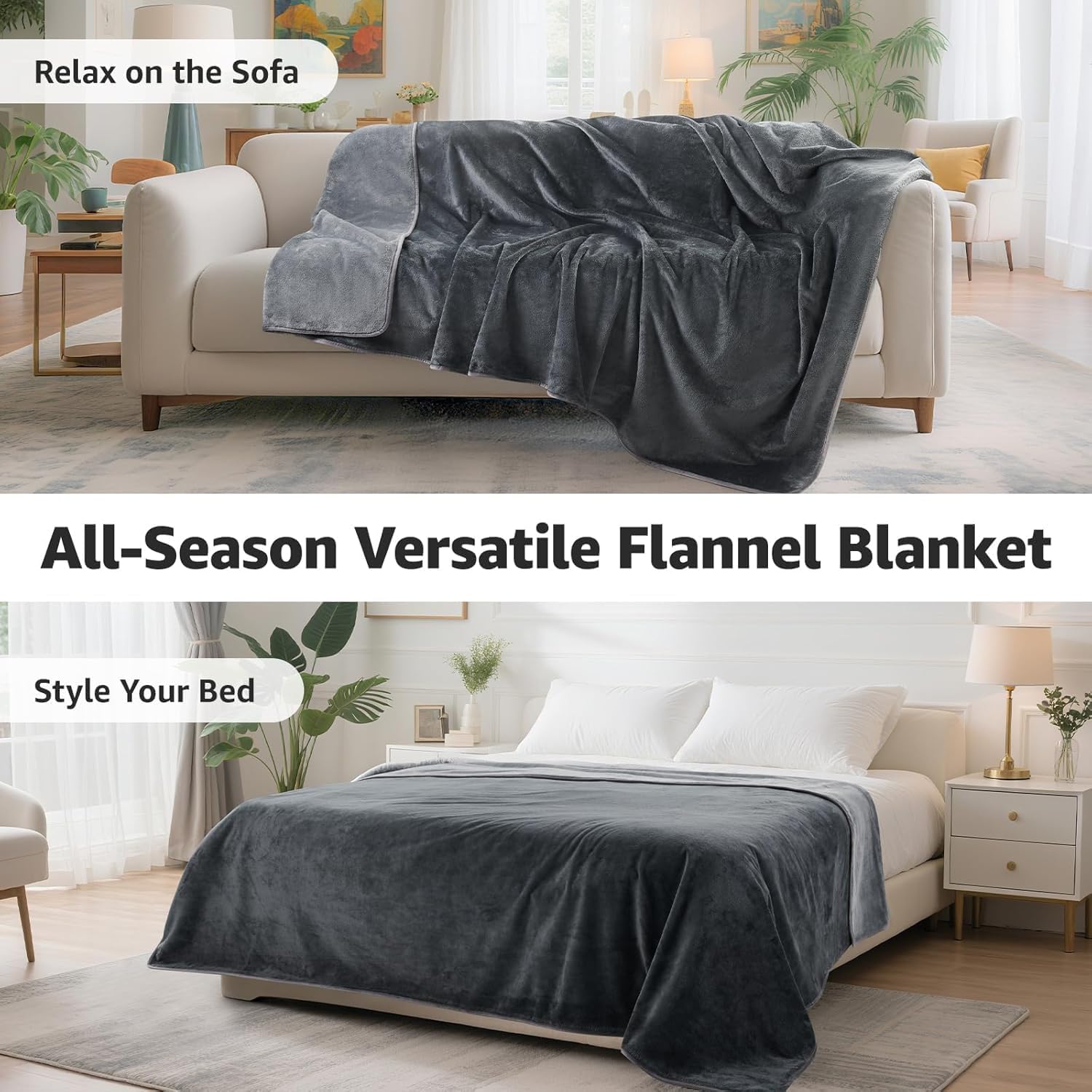 Thumbnail 6 de PICK FOR LIFE Waterproof Blanket for Bed: Reversible Soft Flannel Throw 152 x 203cm (Grey)