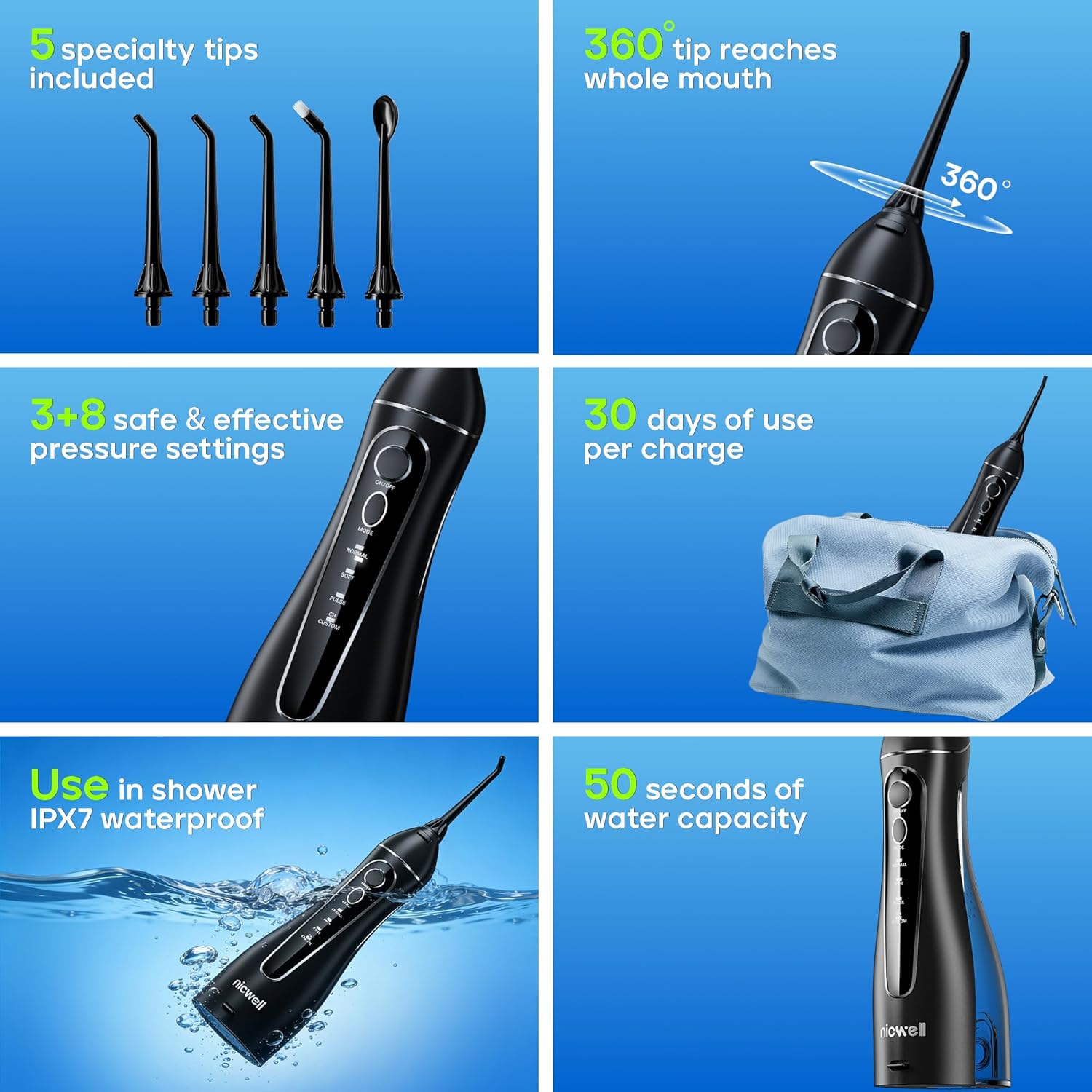Thumbnail 6 de Nicwell Water Dental Flosser Cordless 4‑Mode