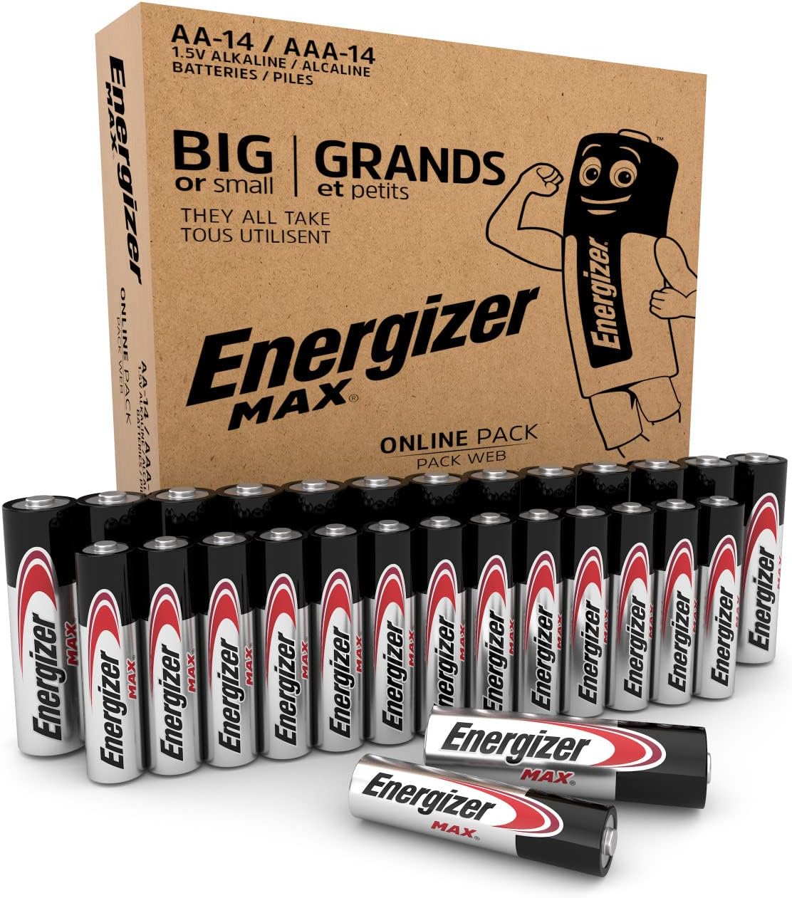 Detalle de Energizer Max – Piles AAA et AA (Lot de 28) | Puissance fiable sans fuite et emballage recyclable