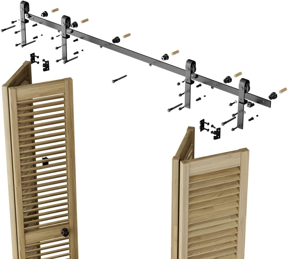 Detalle de WOLFBIRD 214CM/7FT Falttürbeschlag‑Set für 2‑Tür‑Schiebetüren – robustes DIY‑Kit