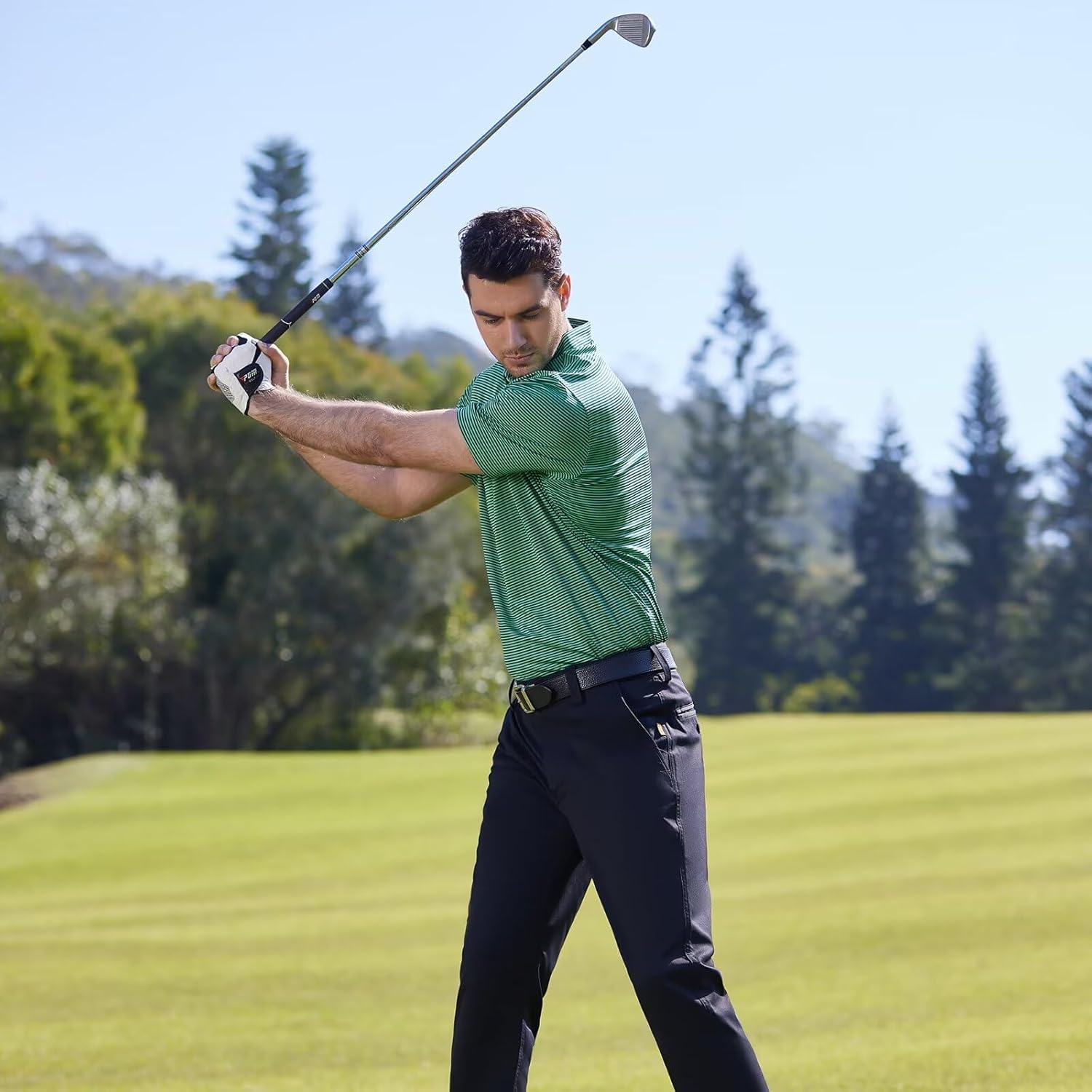 Thumbnail 2 de MaelReg Men's Dry Fit Golf Shirt - Short Sleeve, Stripe Print, Moisture-Wicking UPF 30+