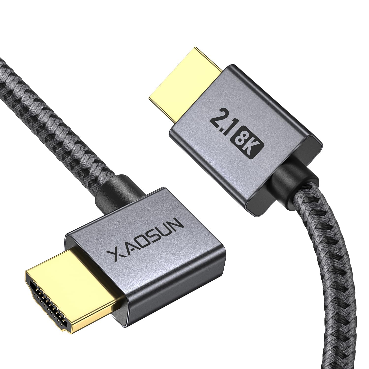 Detalle de XAOSUN Right Angle HDMI 2.1 Cable (1m) – 48Gbps 8K@60Hz, 4K@120Hz with eARC, HDR10, HDCP 2.2/2.3