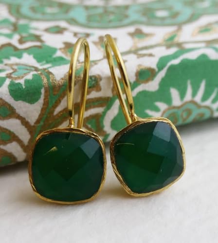 Detalle de Grüne Onyx Ohrringe Gold Vergoldet 925 Silber von Sophia Rose Jewellery – handgefertigt