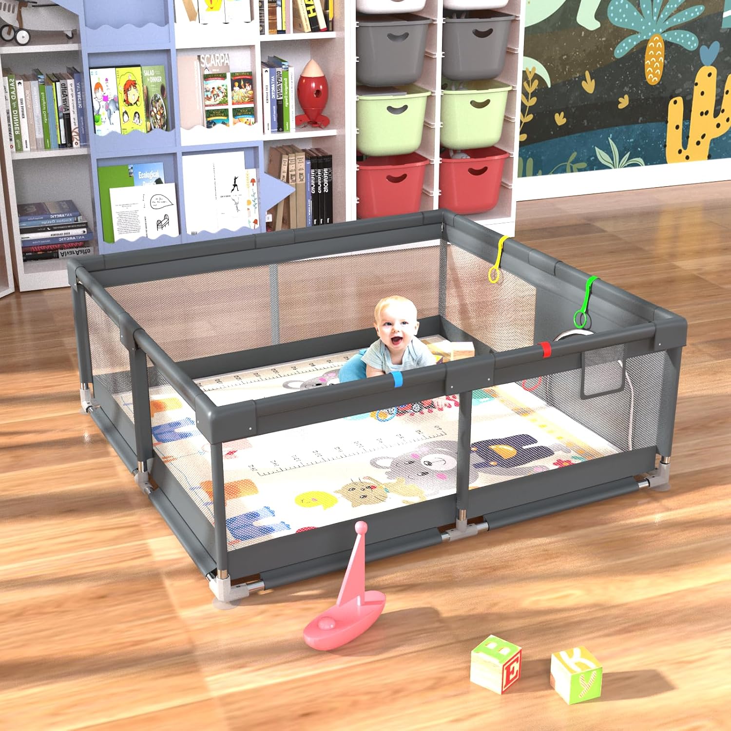 Detalle 2 de colpart Baby Playpen with Mat, 180 x 150 x 65 cm, Mesh Sides