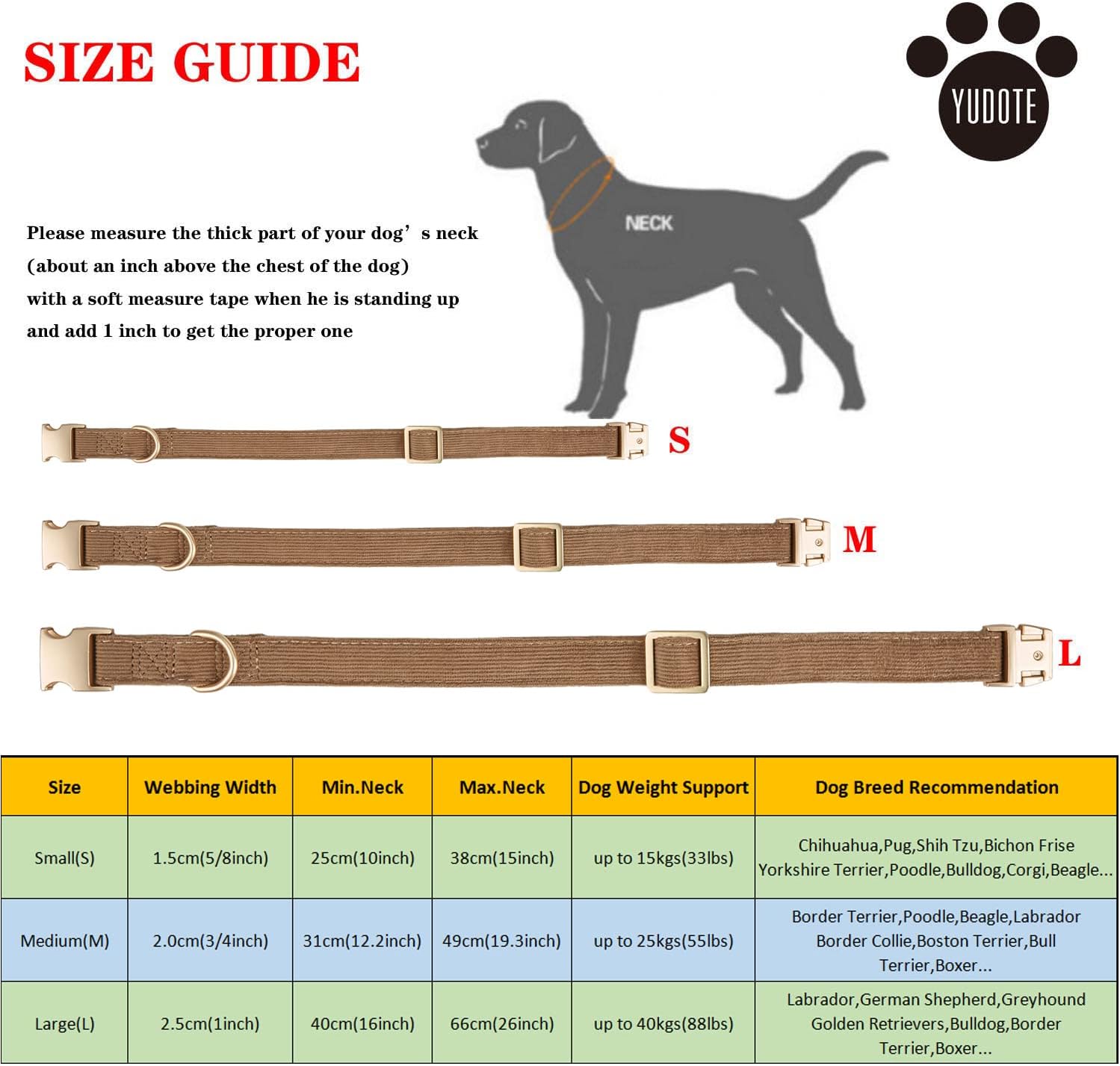 Detalle de YUDOTE Ultra-soft Dog Collar in Natural Cotton Corduroy (Coffee Brown) – Medium (M)