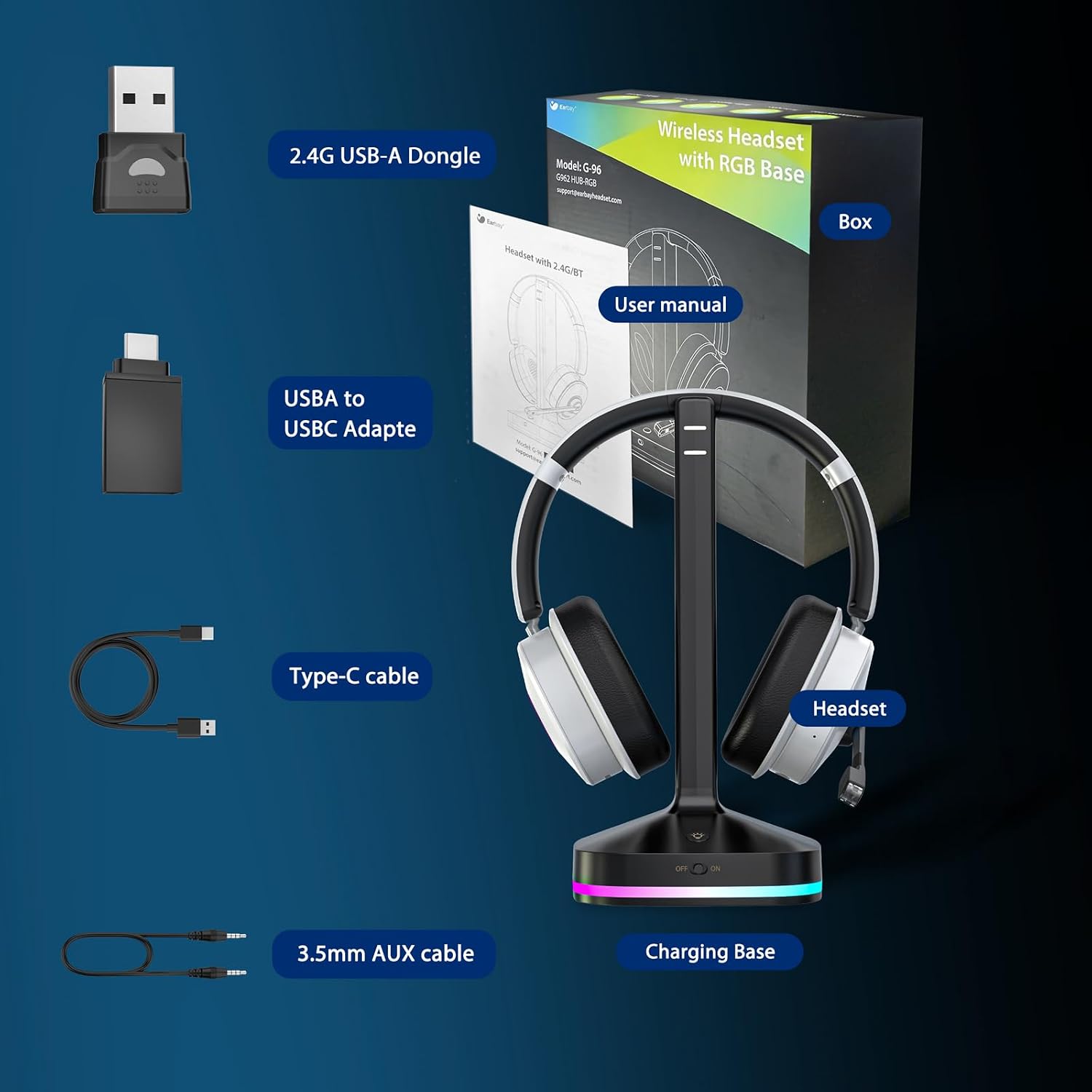 Thumbnail 5 de Earbay Wireless Gaming Headset with Bluetooth 6.0, Flip Mic and RGB Dock