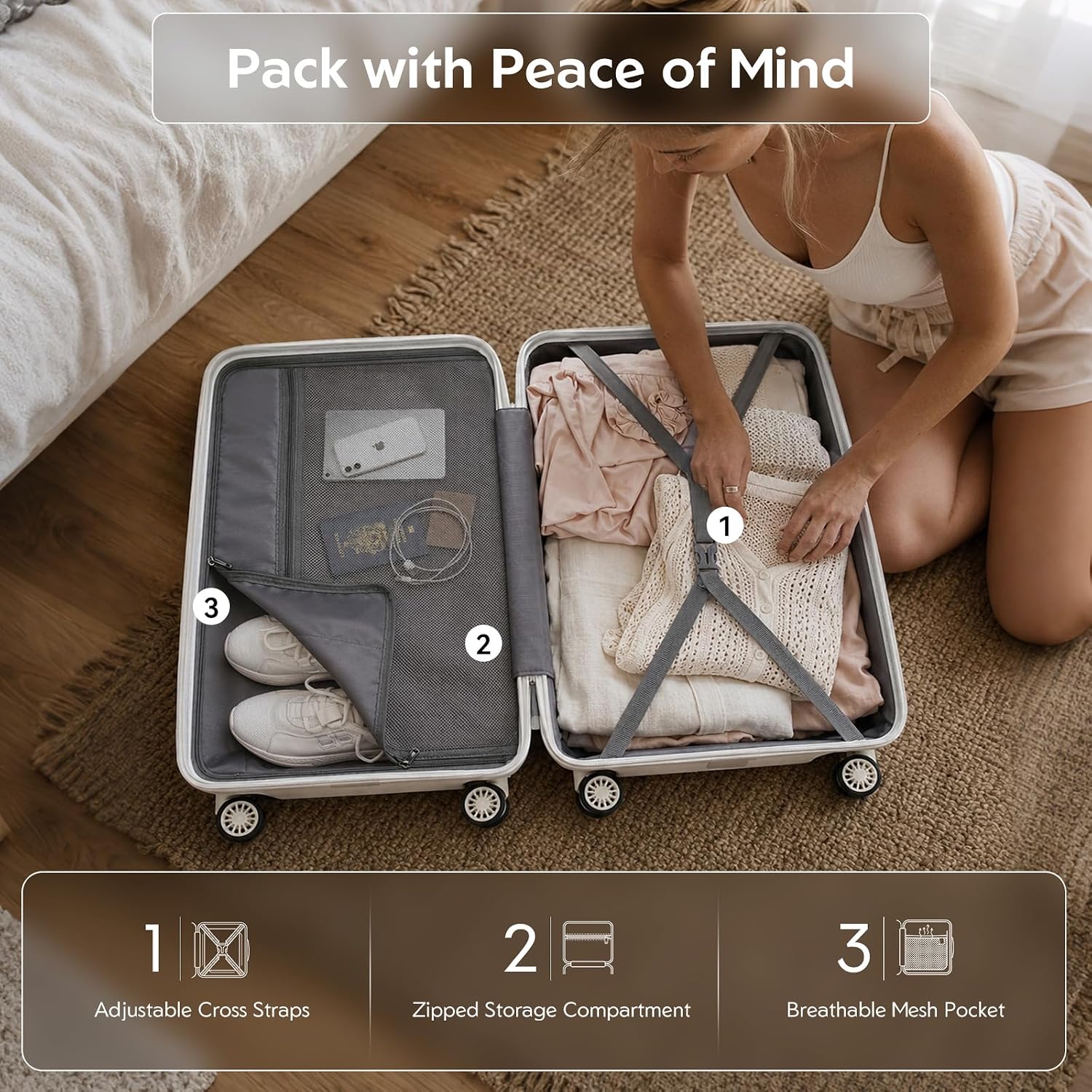 Thumbnail 2 de Kono Large Suitcase: Lightweight White PP Hard Shell with TSA Lock and YKK Zips