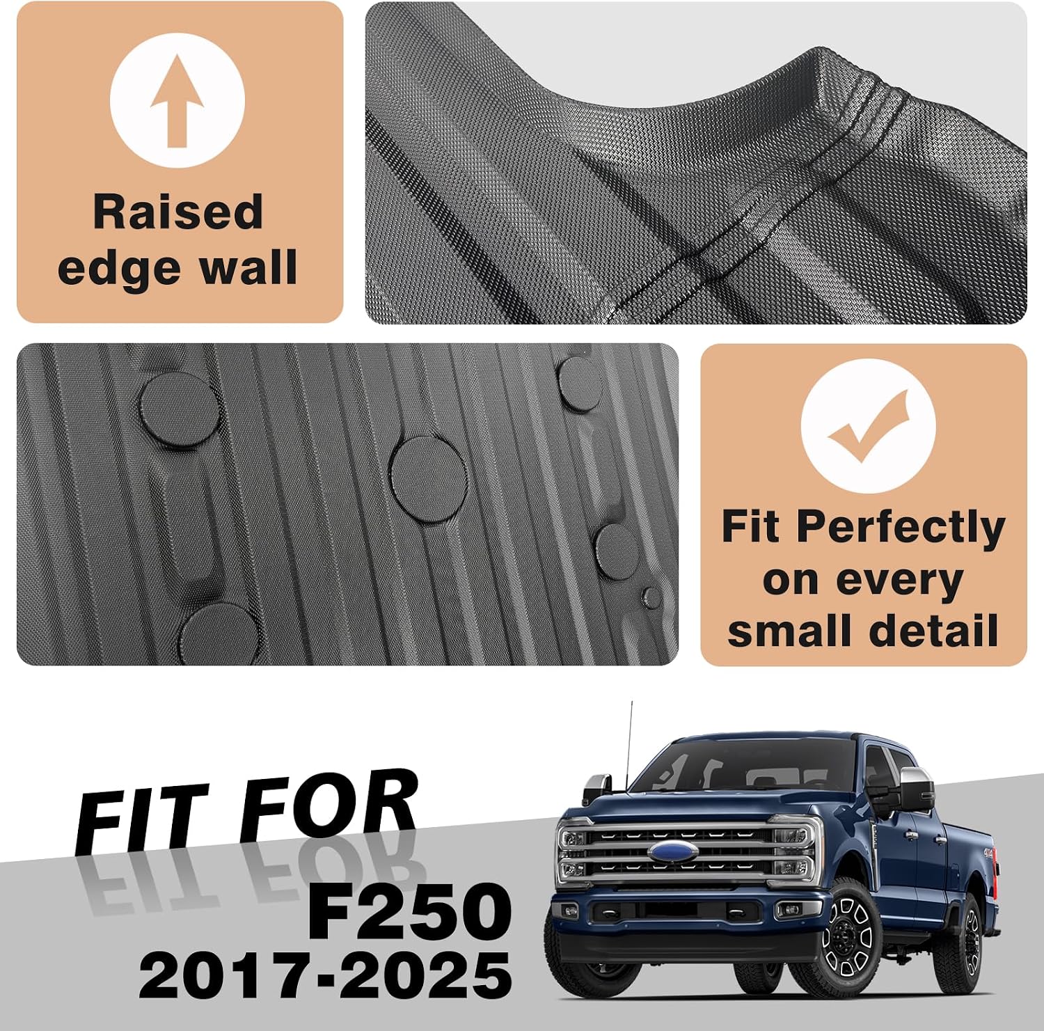 Detalle 2 de TripleAliners Truck Bed Mat for 2017–2026 Ford Super Duty F-250/F-350/F-450 (6.75–6.8ft / 81in) - FortiGrip Heavy-Duty All-Weather Liner