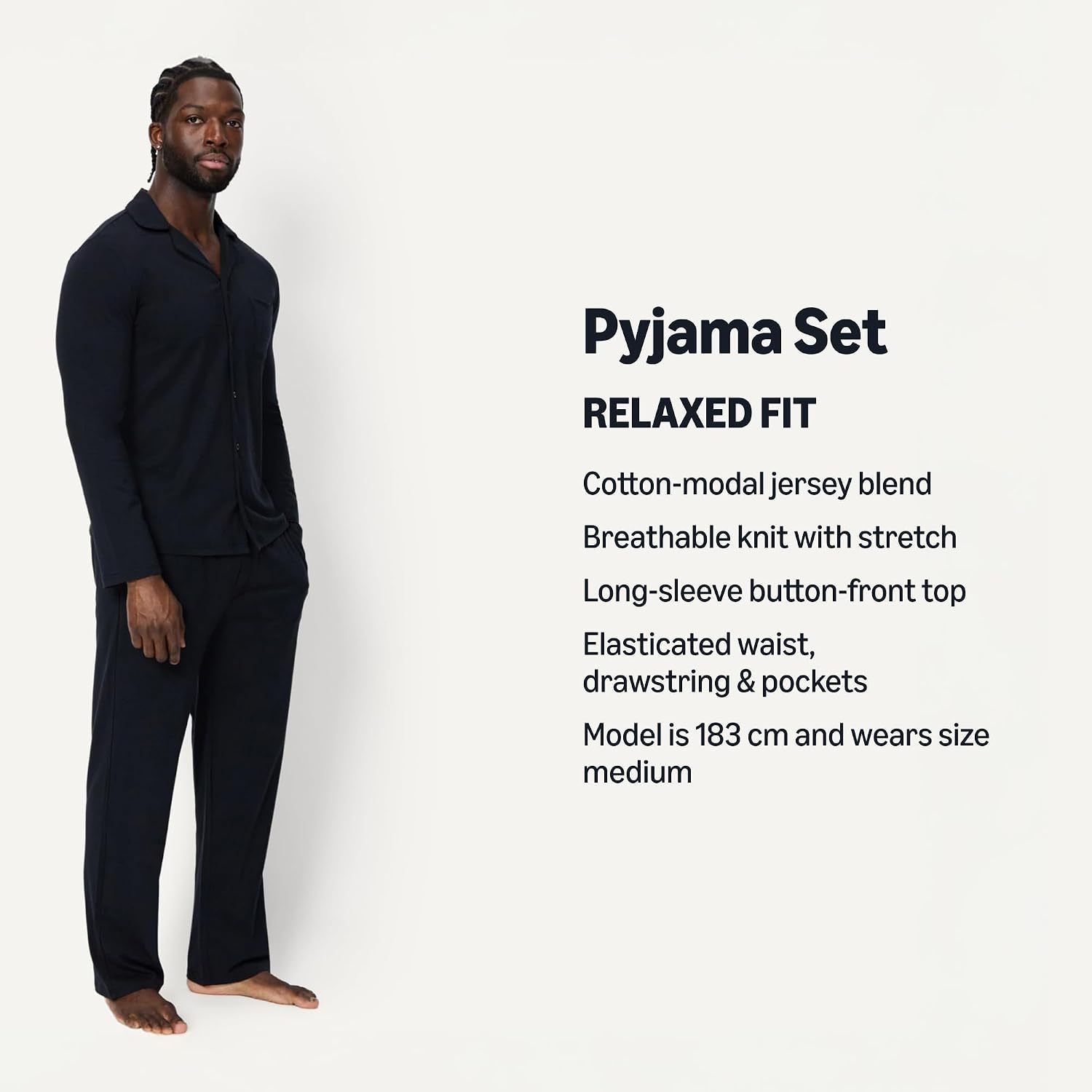 Detalle 2 de Amazon Essentials Men's Cotton-Modal Pyjama Set: Long Sleeve Shirt and Trousers