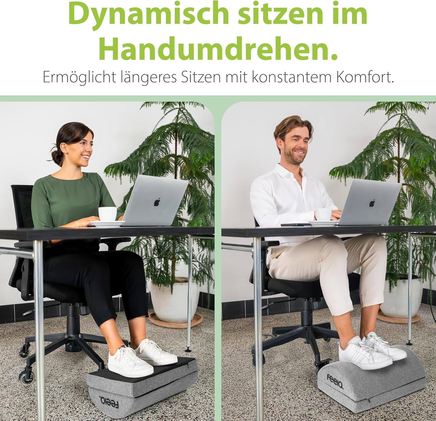 Detalle 2 de feela.® Fußstütze Schreibtisch – höhenverstellbar, rutschfest, mit Premium-Schaumkern (dunkelgrau)