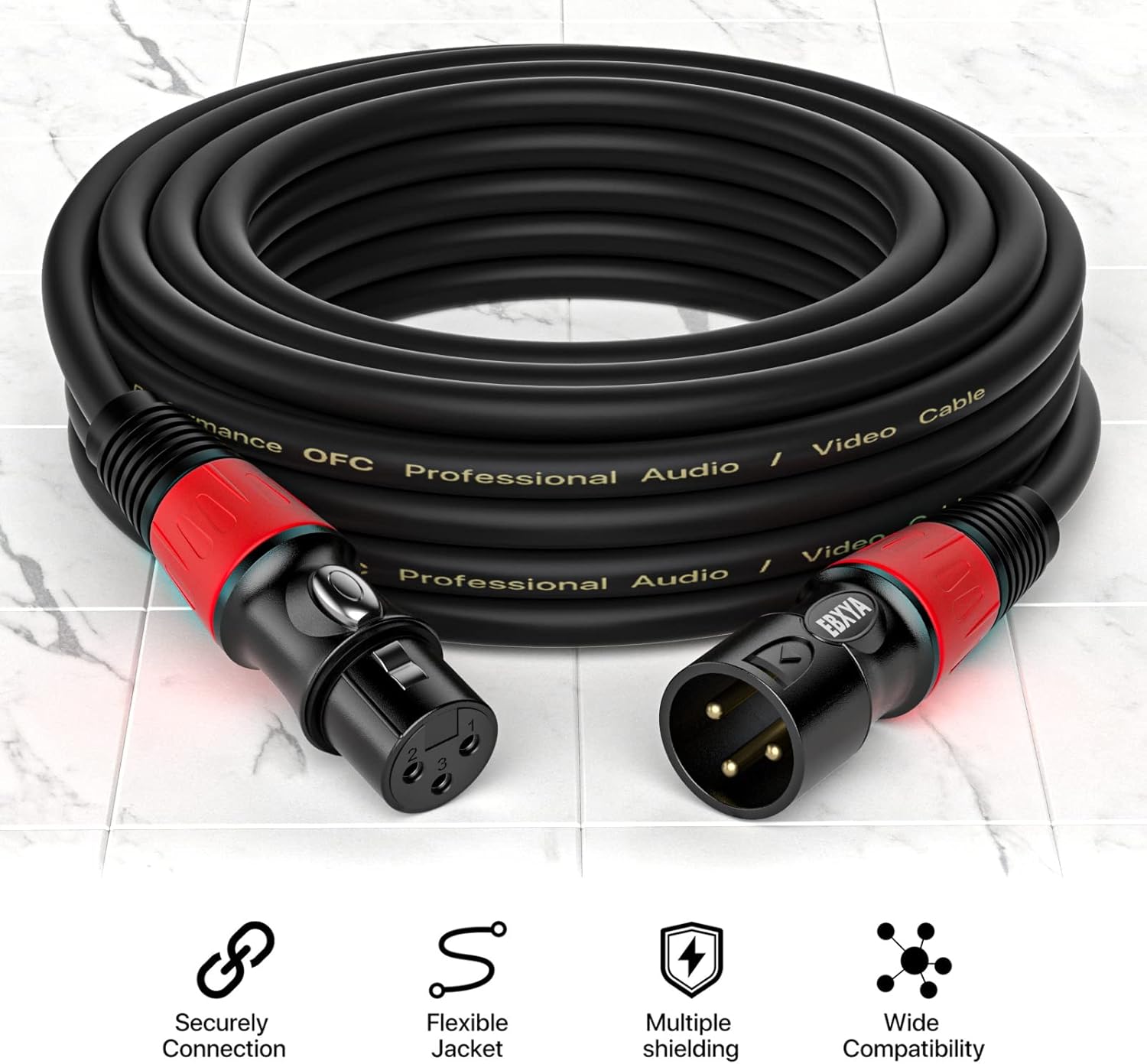 Detalle 2 de EBXYA XLR Cables EBXYA-XLR-10FT-M2F, 10 ft Male-to-Female 4-Pack