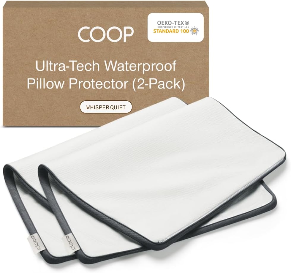 Detalle de Coop Home Goods Ultra-Tech Queen Pillow Protectors, Waterproof, Zippered, Pack of 2