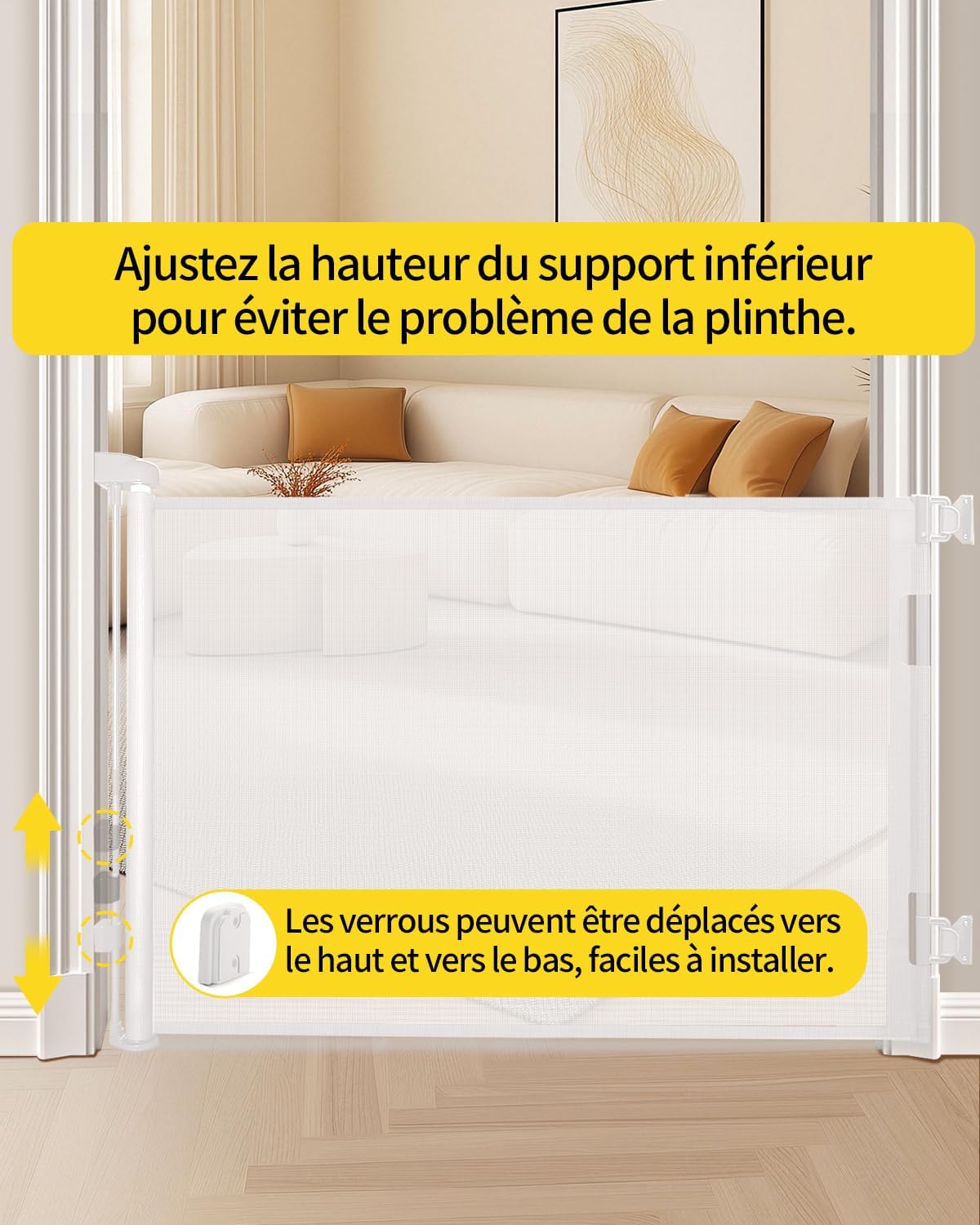 Thumbnail 2 de dearlomum Barrière de sécurité rétractable extensible 0–180 cm pour bébé et chiens (blanc)