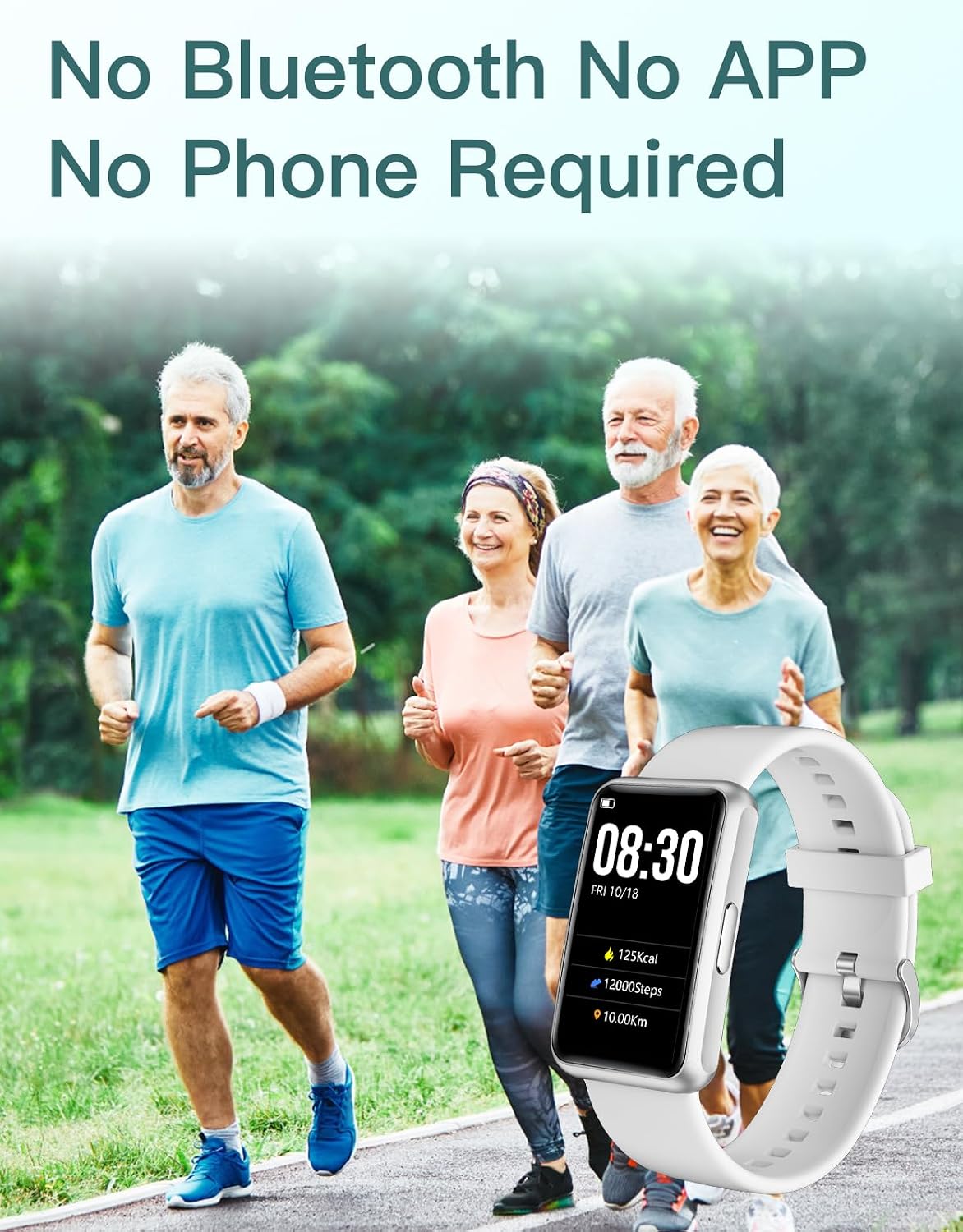 Detalle 2 de HUAKUA Pedometer Watch 1.47-inch Touch Screen Fitness Tracker (No Bluetooth, No App, IP68)