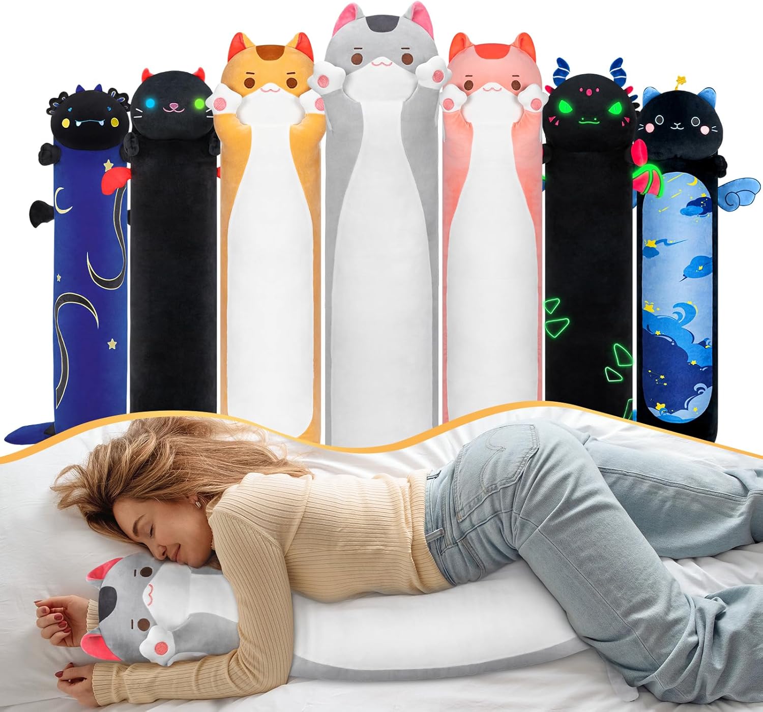 Detalle de Mewaii Kawaii Peluche Coussin Long 50 cm — Oreiller doux pour enfant, compagnon câlin et coussin de sommeil