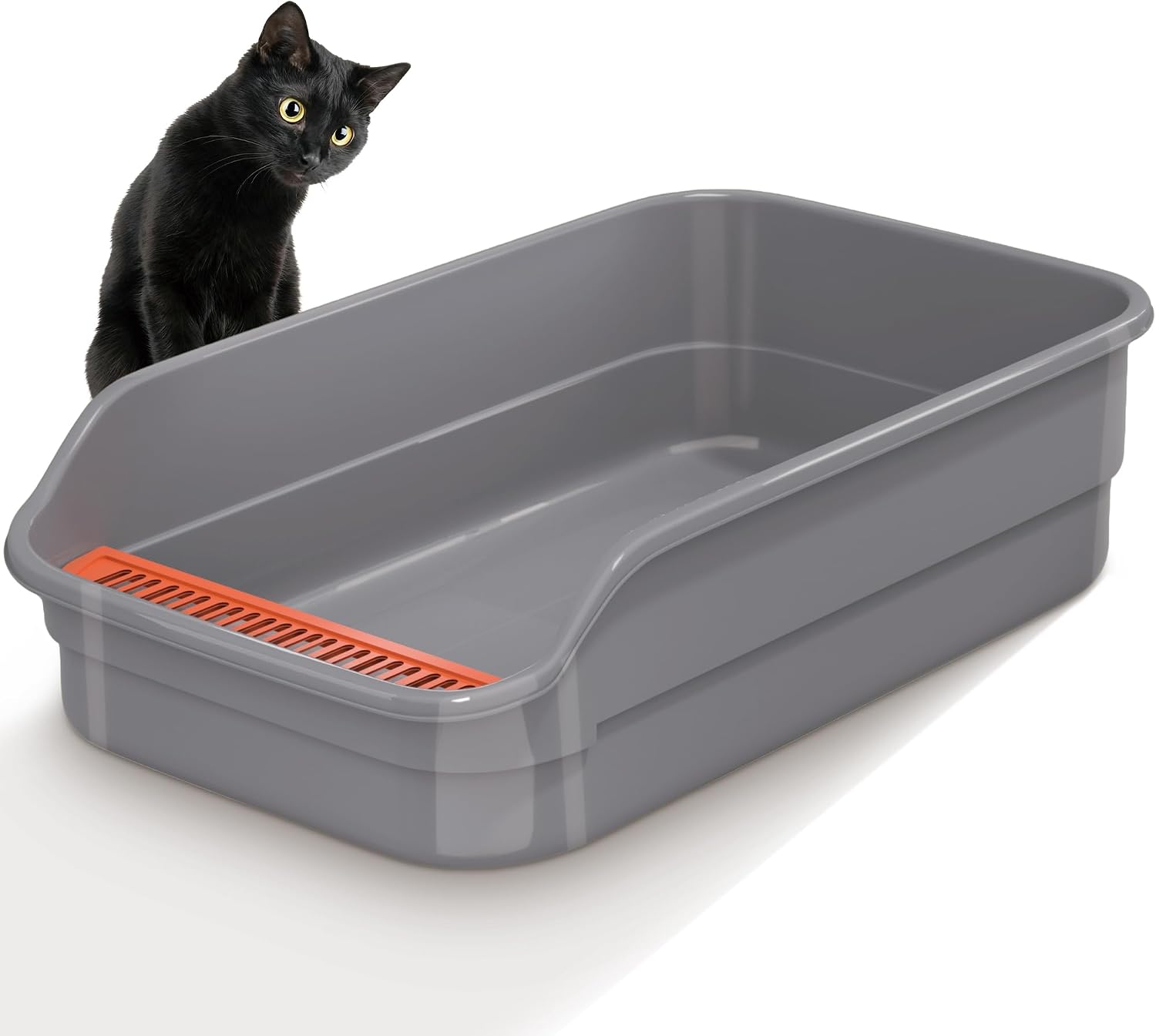 Vealind Large Cat Litter Tray with High Sides and Low Entry (60 x 40 x 16 cm)