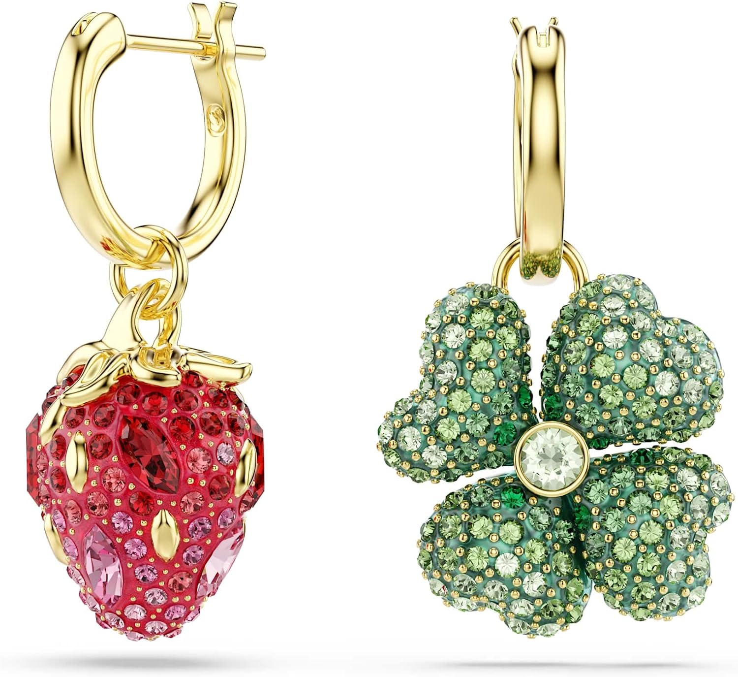 Detalle de Swarovski Orecchini pendenti Idyllia Set (3) – Coccinella, Quadrifoglio e Fragola, placcato oro
