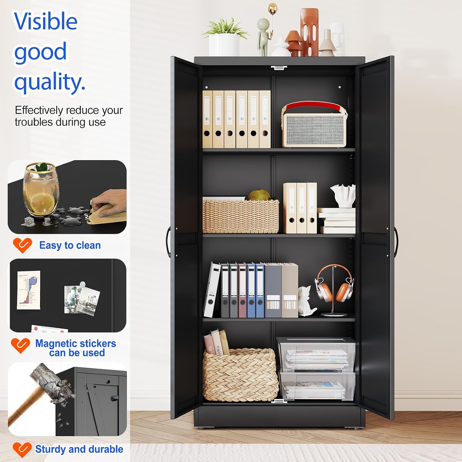 Thumbnail 2 de GAIOUS MG-XM-SM007 63-Inch Metal Storage Cabinet with 2 Doors and 3 Adjustable Shelves
