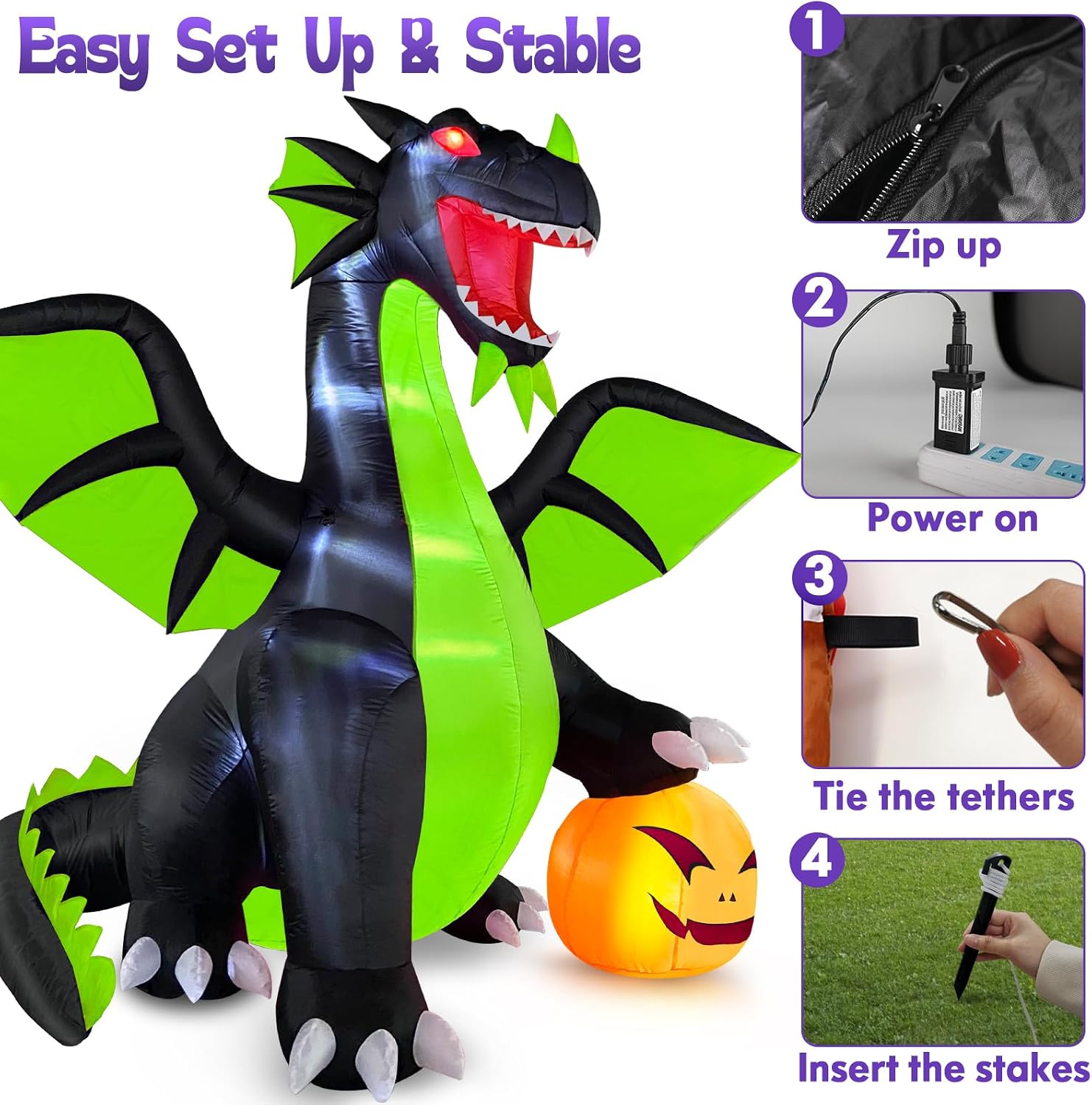 Thumbnail 6 de Danxilu 9FT Halloween Inflatable Dragon and Pumpkin with Built-In LED Lights
