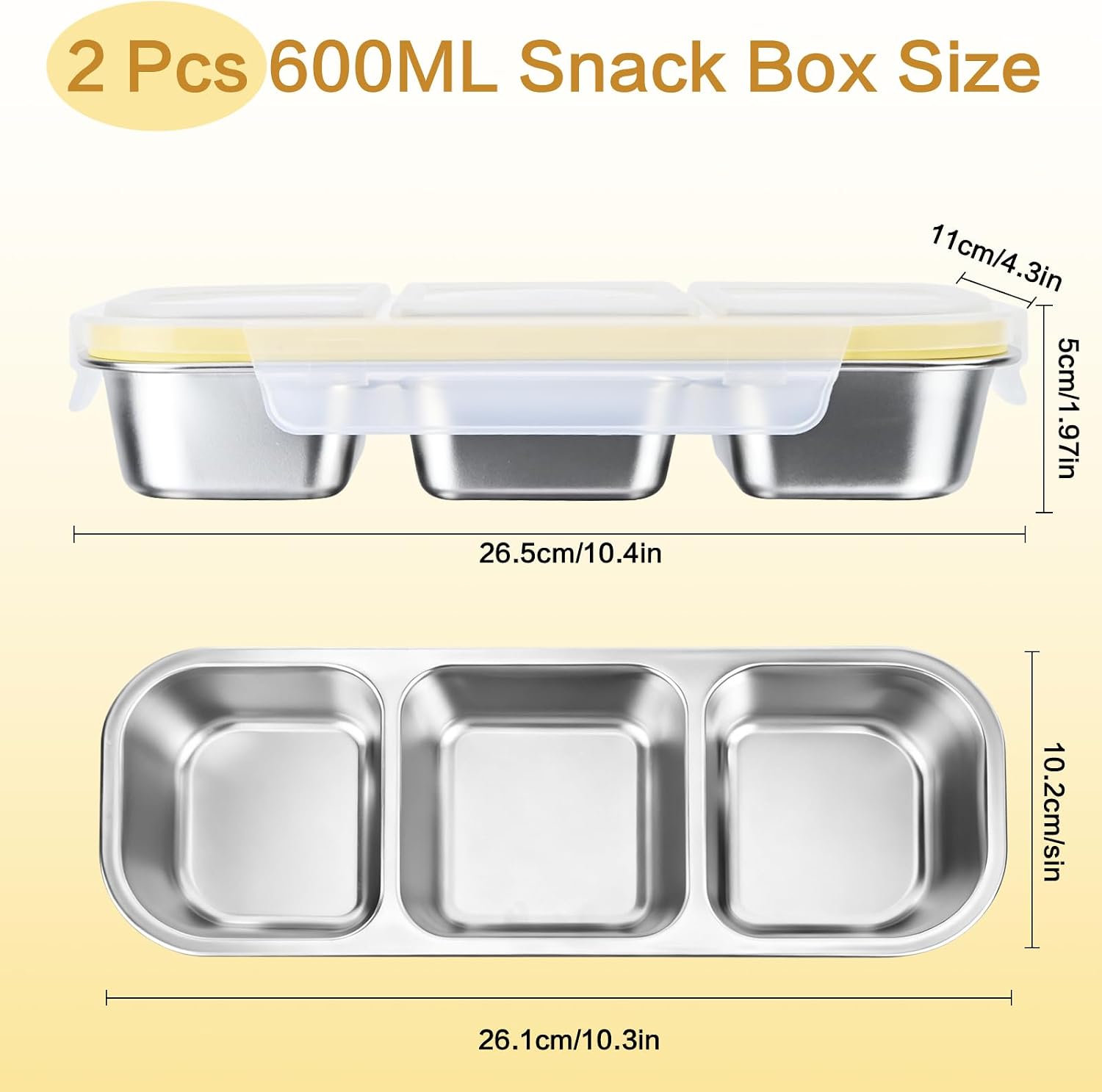 Detalle de lompyeu Snackbox mit Fächern (2er-Set) – Edelstahl-Brotdose für Kinder mit 3 Fächern