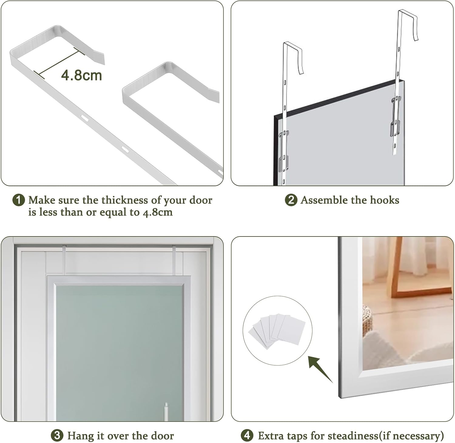 Thumbnail 5 de Dripex Over Door Mirror Full Length 110 x 45cm — Silver, Versatile Mounting