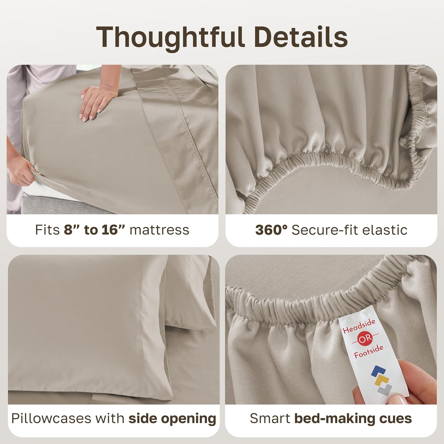 Detalle 2 de California Design Den 600 Thread Count King Cotton Sateen Sheet Set, Soft Linen